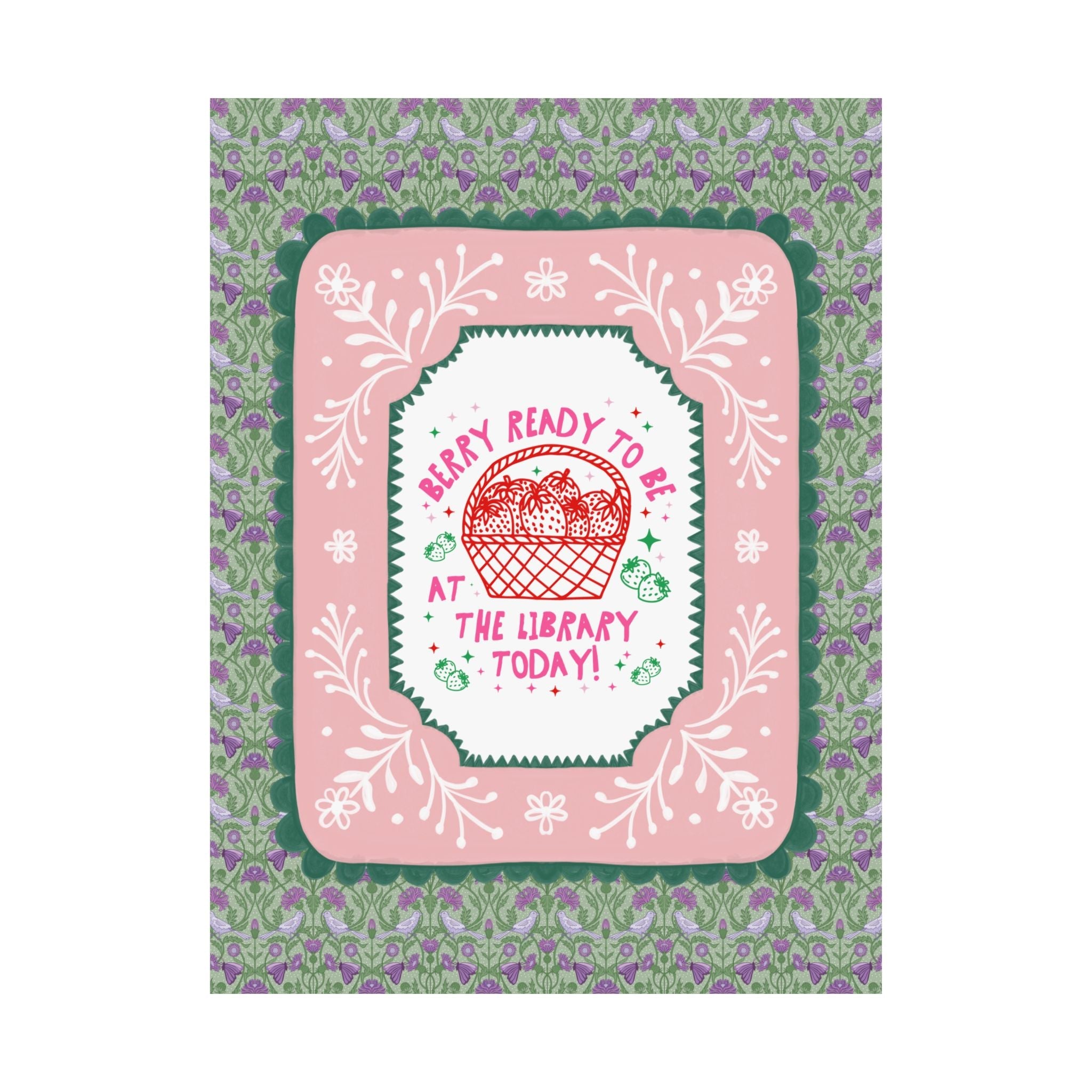 School Librarian Strawberry Basket Poster Print, Back to School: Berry Ready, Colorful 90s Aesthetic Matching Teacher Wall Decor, New School Year - Opal and June