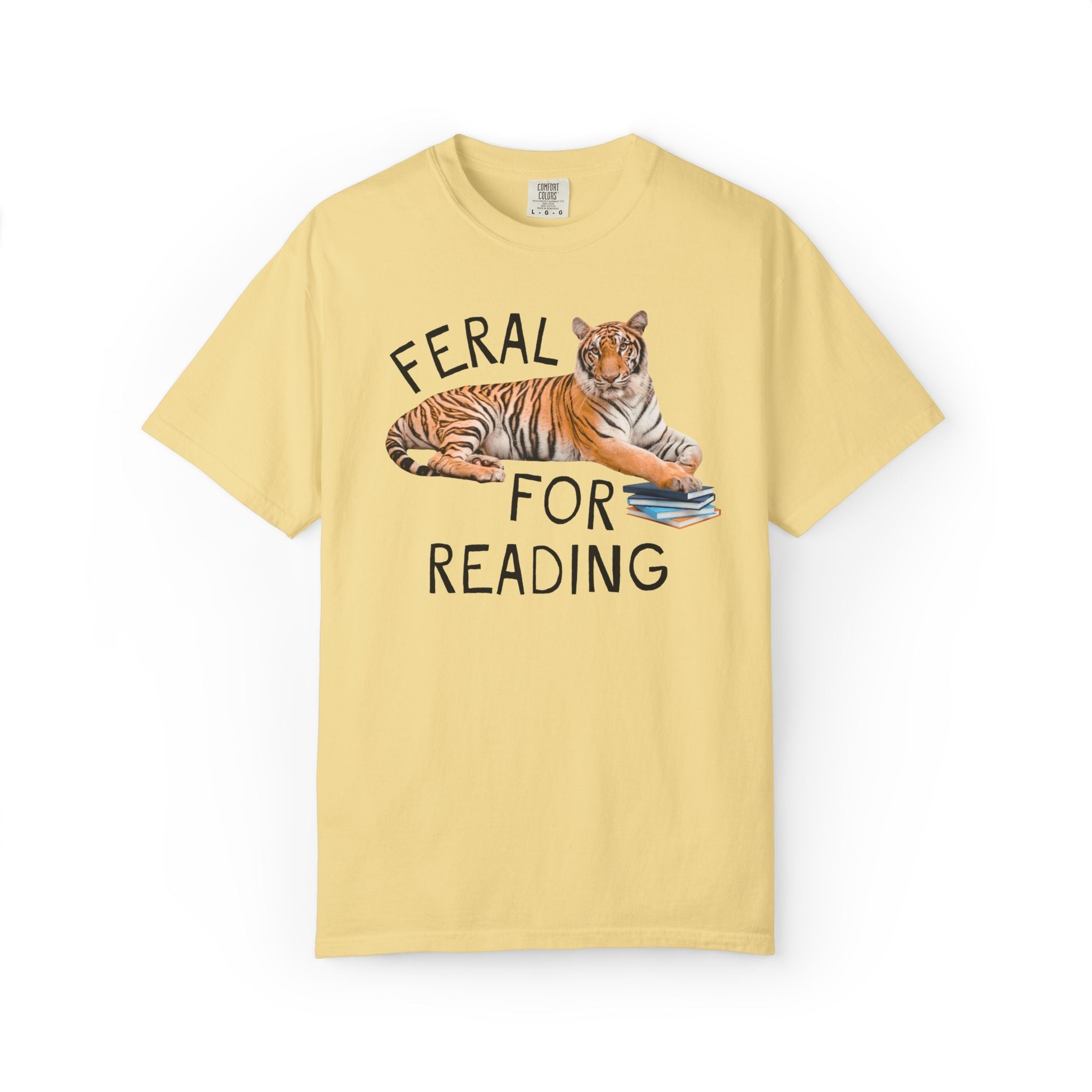 School Librarian Team Shirt: Feral for Reading, Silly Animal Lover T-Shirt with Tiger Holding Books, Matching Reading Month Teacher Tee - Opal and June