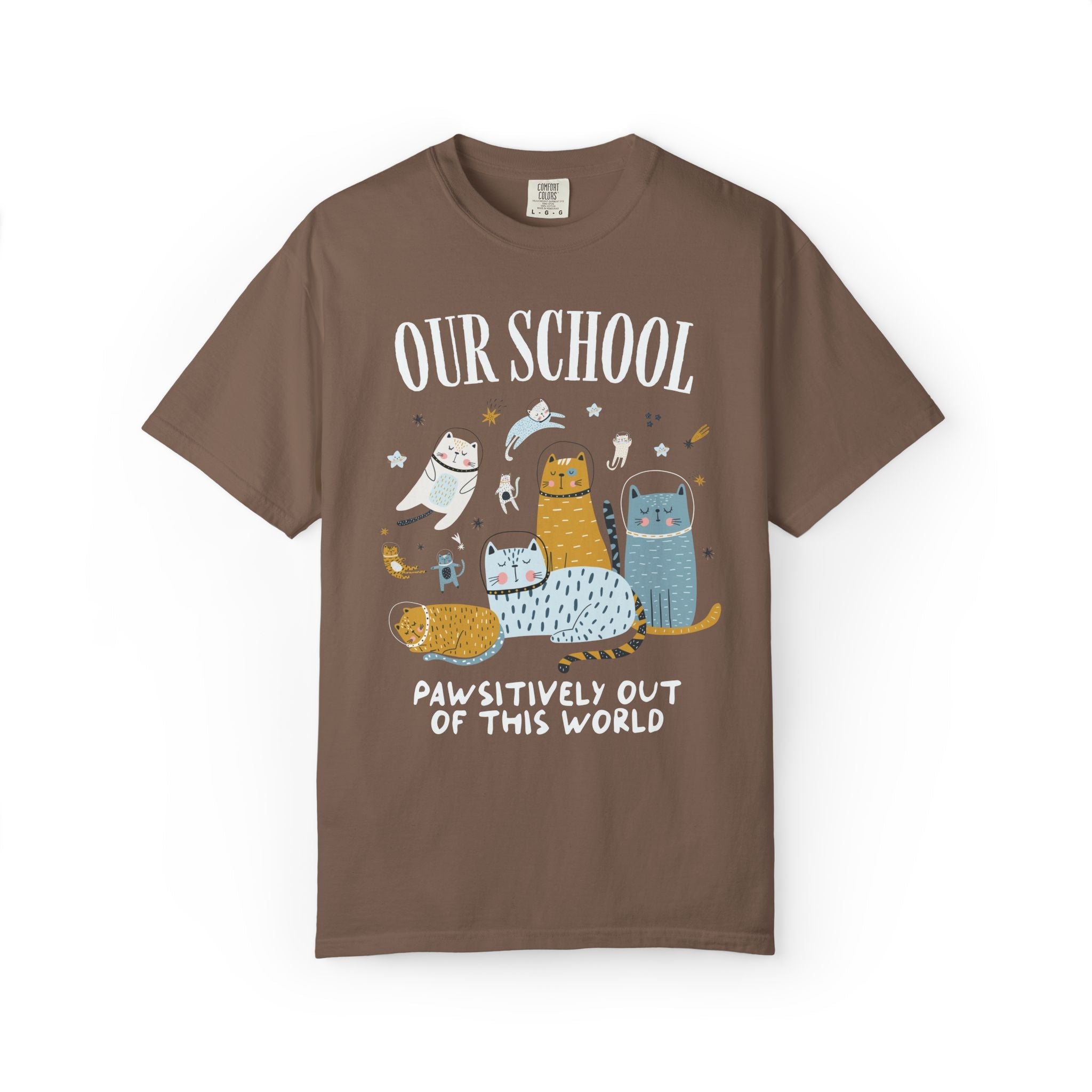 School Principal Space Cat Tee Shirt with Astronaut Kittens and Stars: Pawsitively Out of This World Teacher Team T-Shirt for Cat Lover - Opal and June