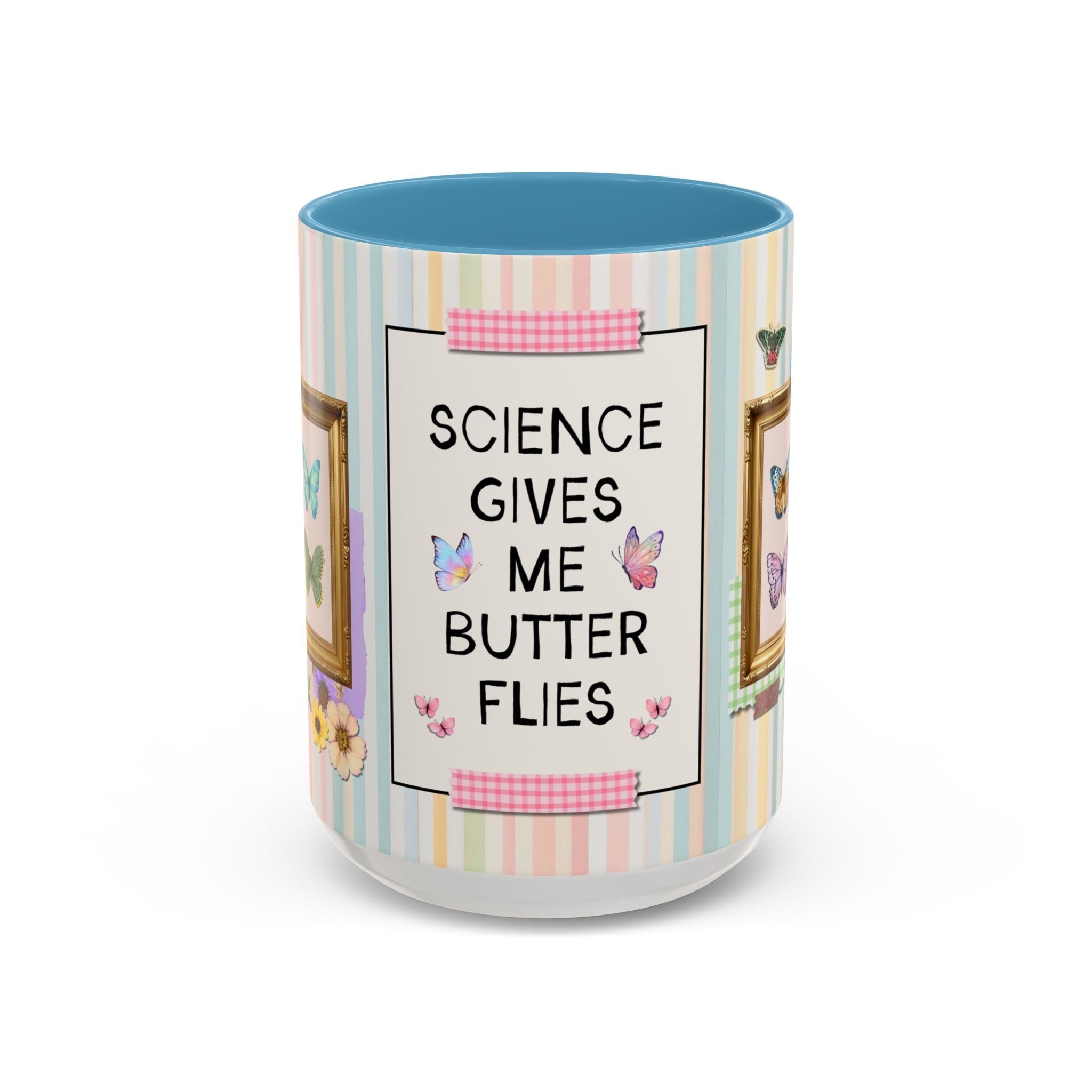 Science Gives Me Butterflies: 15 Oz Coffee Mug for Coffee Lover, Cute Butterfly Lover Striped Coffee Mug for Scientist or Science Major, Science Teacher Gift - Opal and June