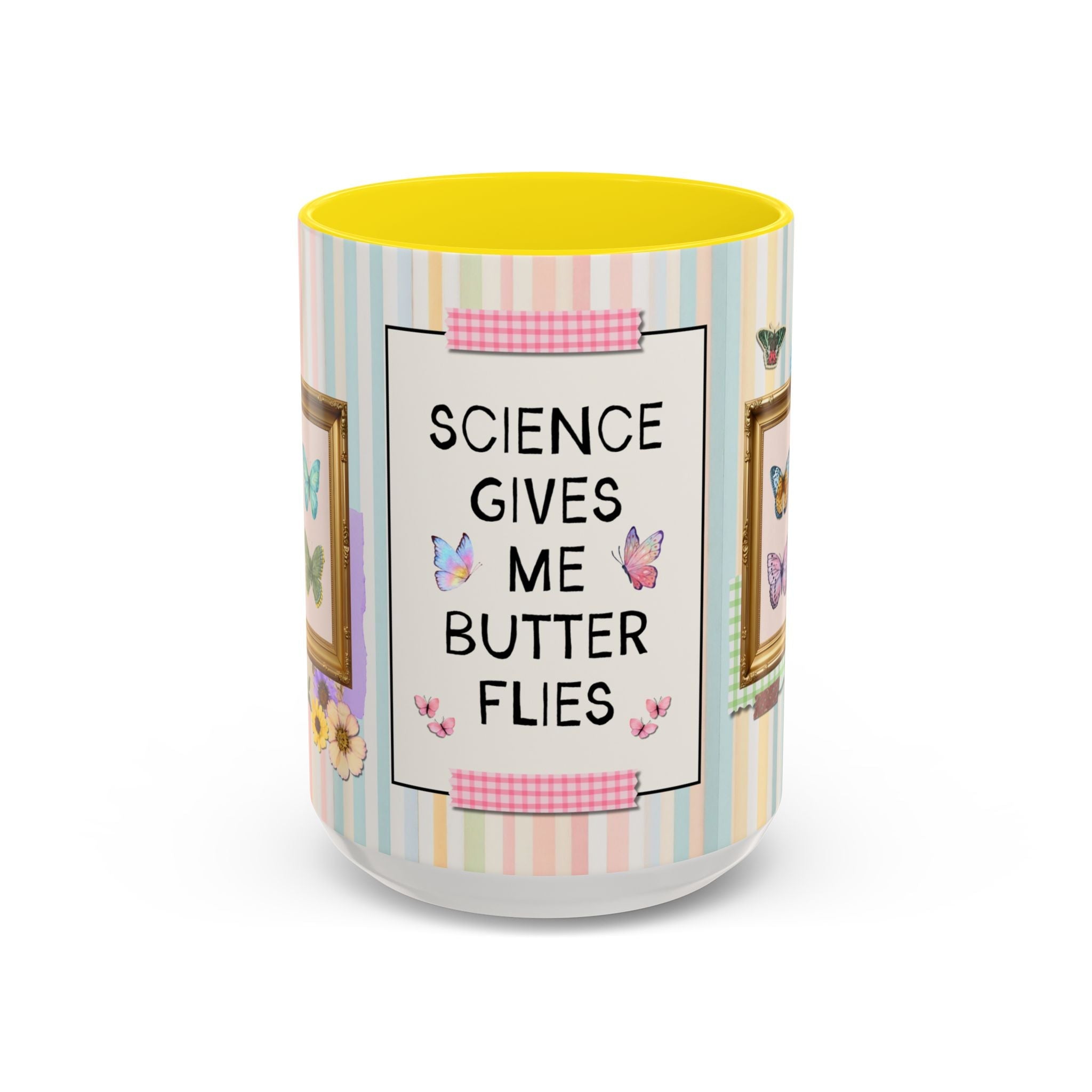 Science Gives Me Butterflies: 15 Oz Coffee Mug for Coffee Lover, Cute Butterfly Lover Striped Coffee Mug for Scientist or Science Major, Science Teacher Gift - Opal and June