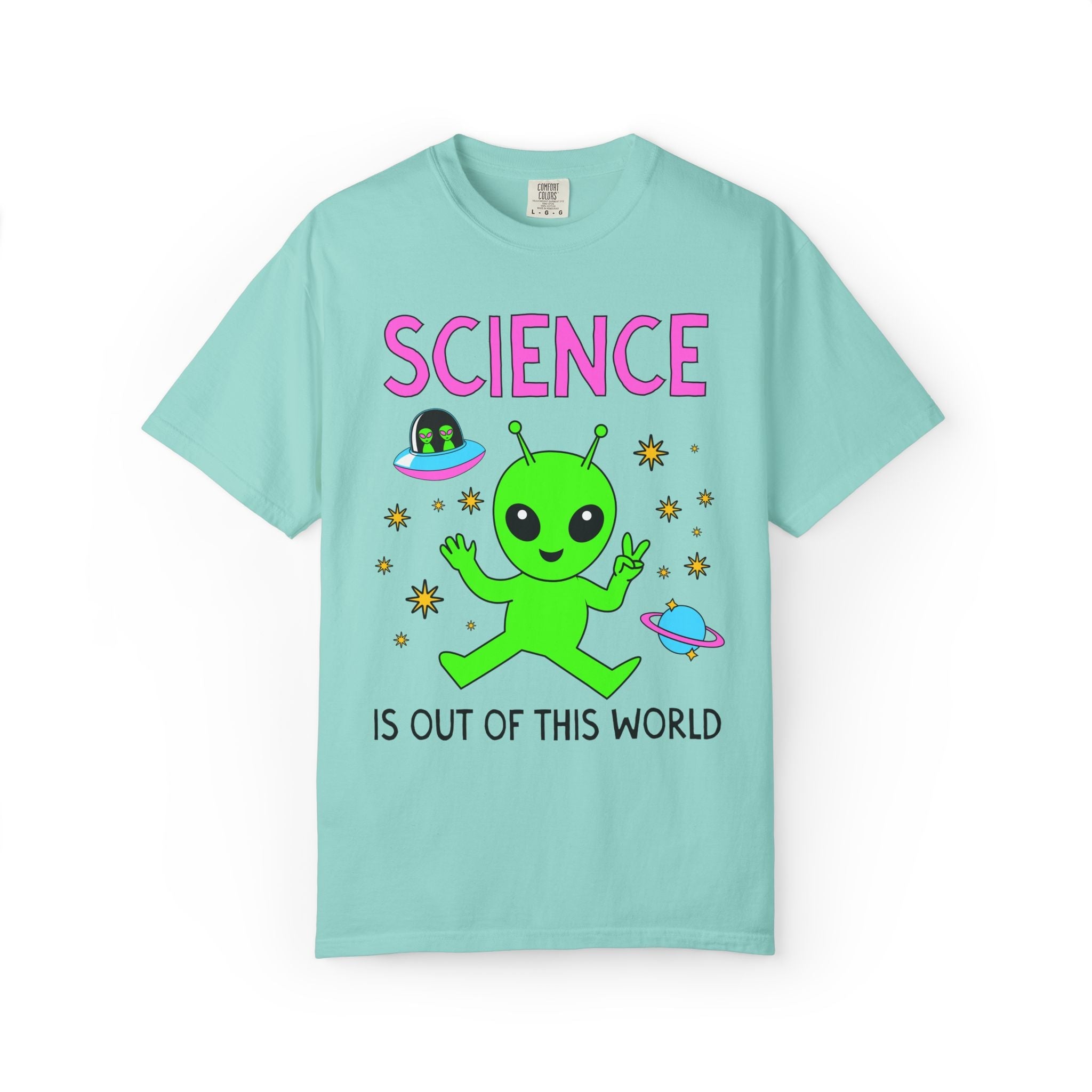Science is Out of This World: Colorful Maximalist Alien Lover T-Shirt for Back to School, Matching Teacher Tee for First Day of School - Opal and June