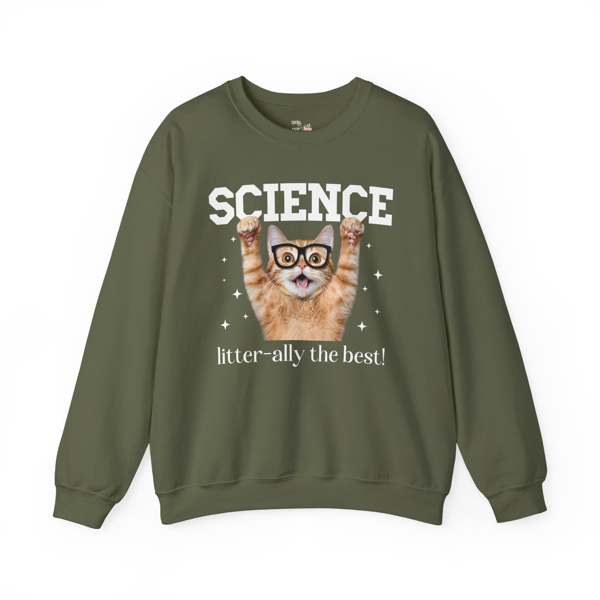 Science Teacher Cat Lover Sweatshirt for Back to School, Funny Saying Cat Mom or Cat Dad Gift, First Day of School Science Department Shirt - Opal and June