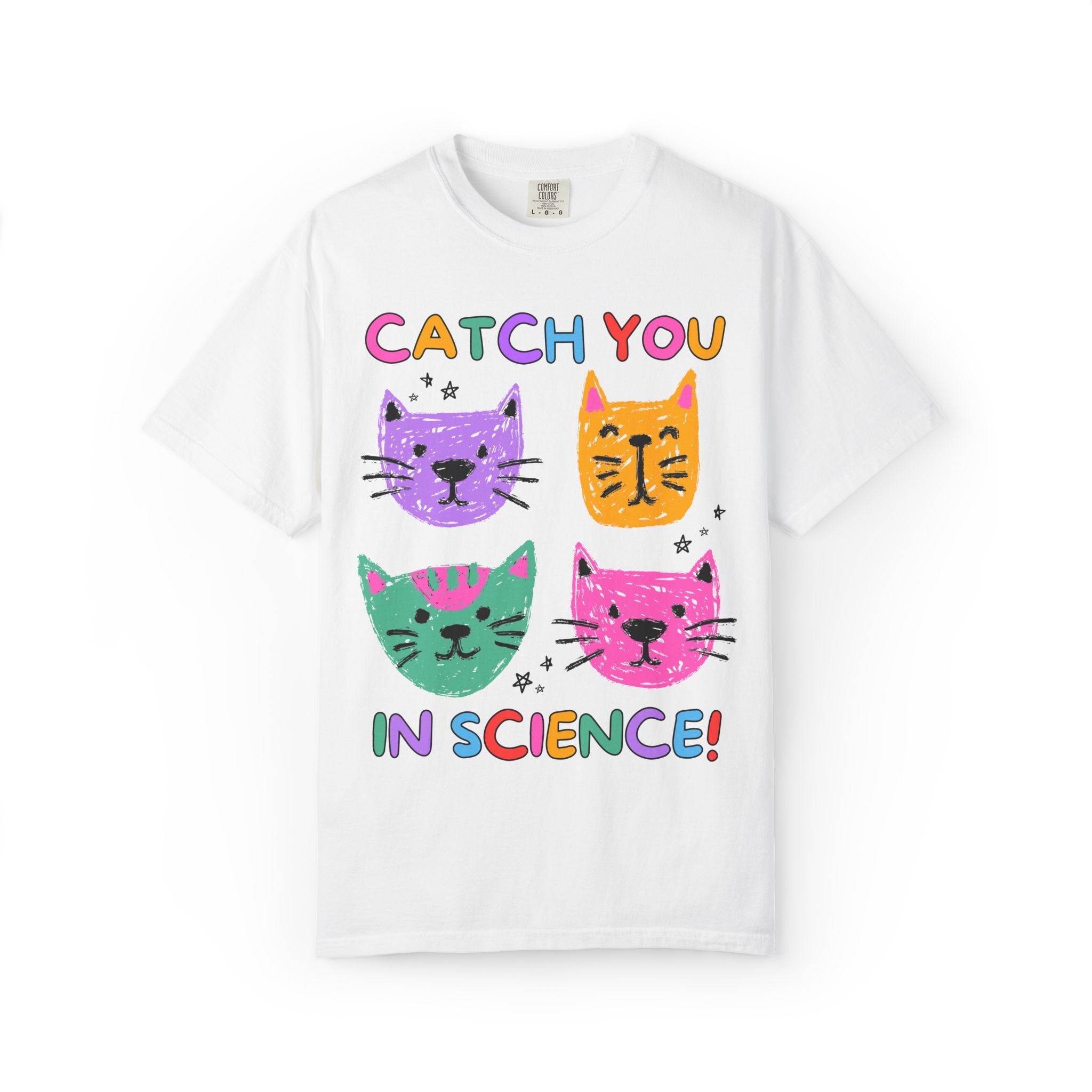Science Teacher Cat Lover Tee Shirt: Catch You in Science | Matching Teacher T-Shirt for Back to School or New School Year, Animal Lover Tee - Opal and June