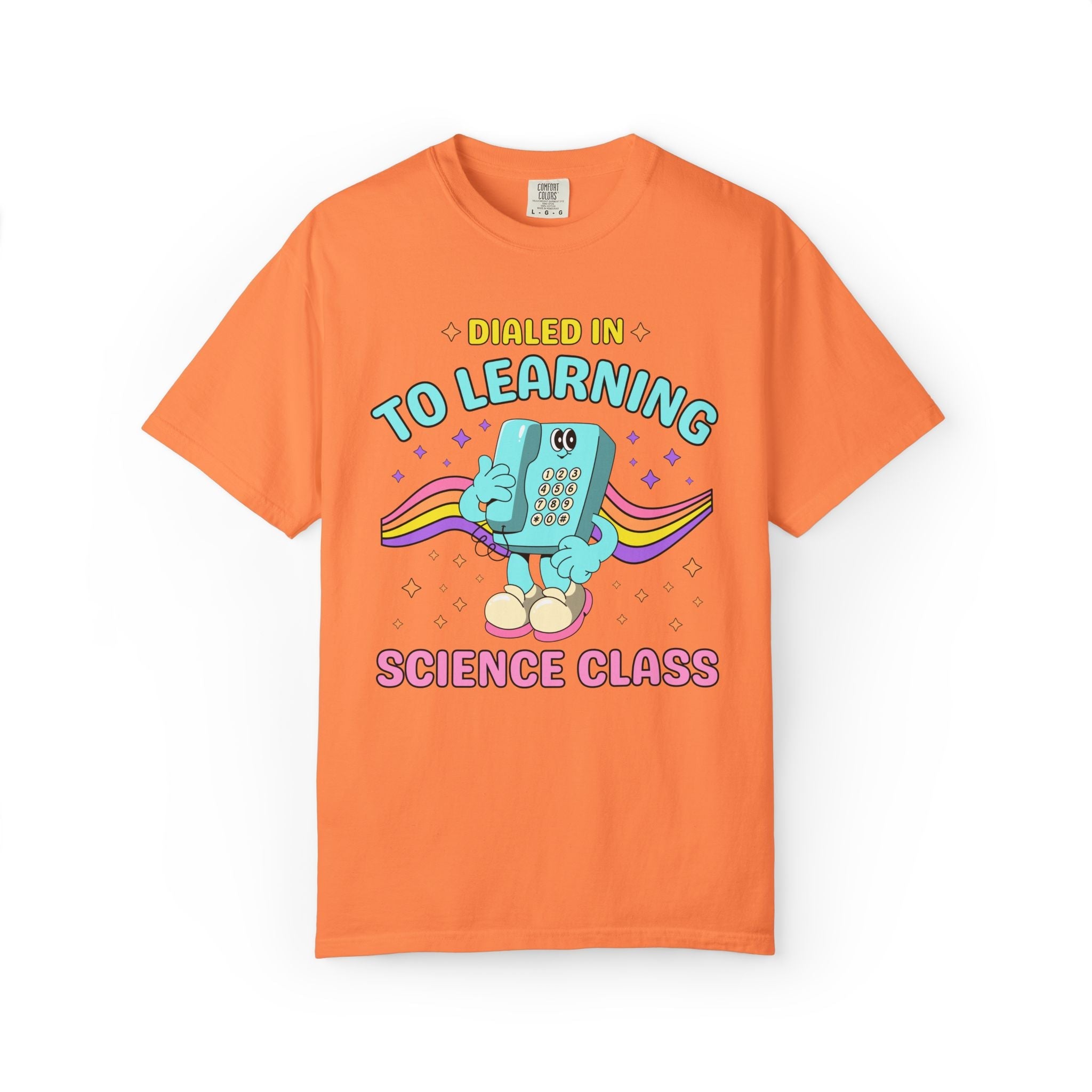 Science Teacher Dialed Into Learning Retro School Subject T-Shirt for Teachers: Cute and Funny Matching Teacher, Back to School, Testing Day - Opal and June