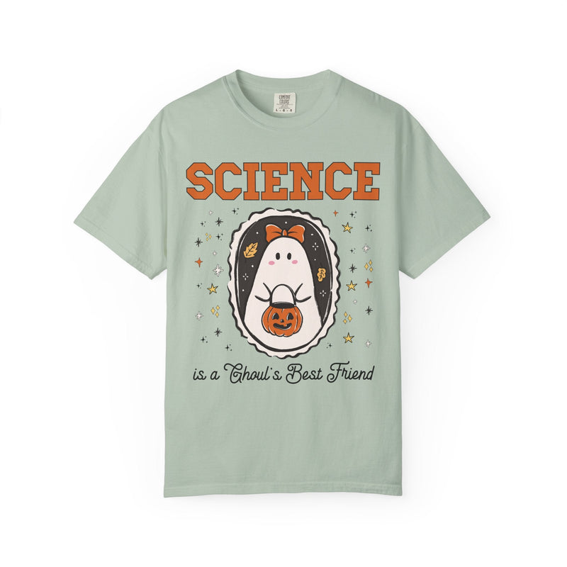 Science Teacher Halloween Tee Shirt with Cute Ghost Wearing a Bow, Funny Saying Science Lover T-Shirt, Marine Biologist or Chemist Major Tee - Opal and June