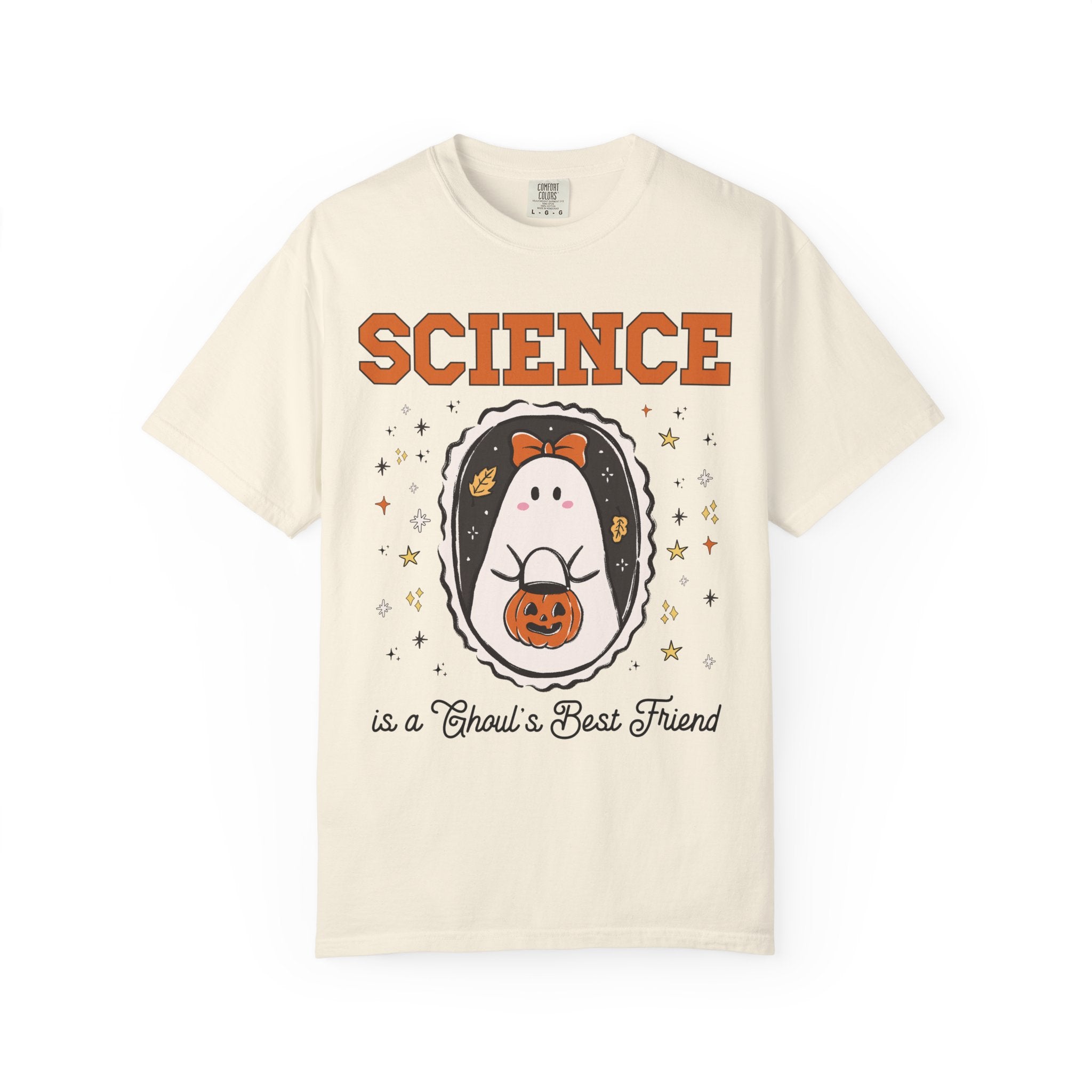 Science Teacher Halloween Tee Shirt with Cute Ghost Wearing a Bow, Funny Saying Science Lover T-Shirt, Marine Biologist or Chemist Major Tee - Opal and June