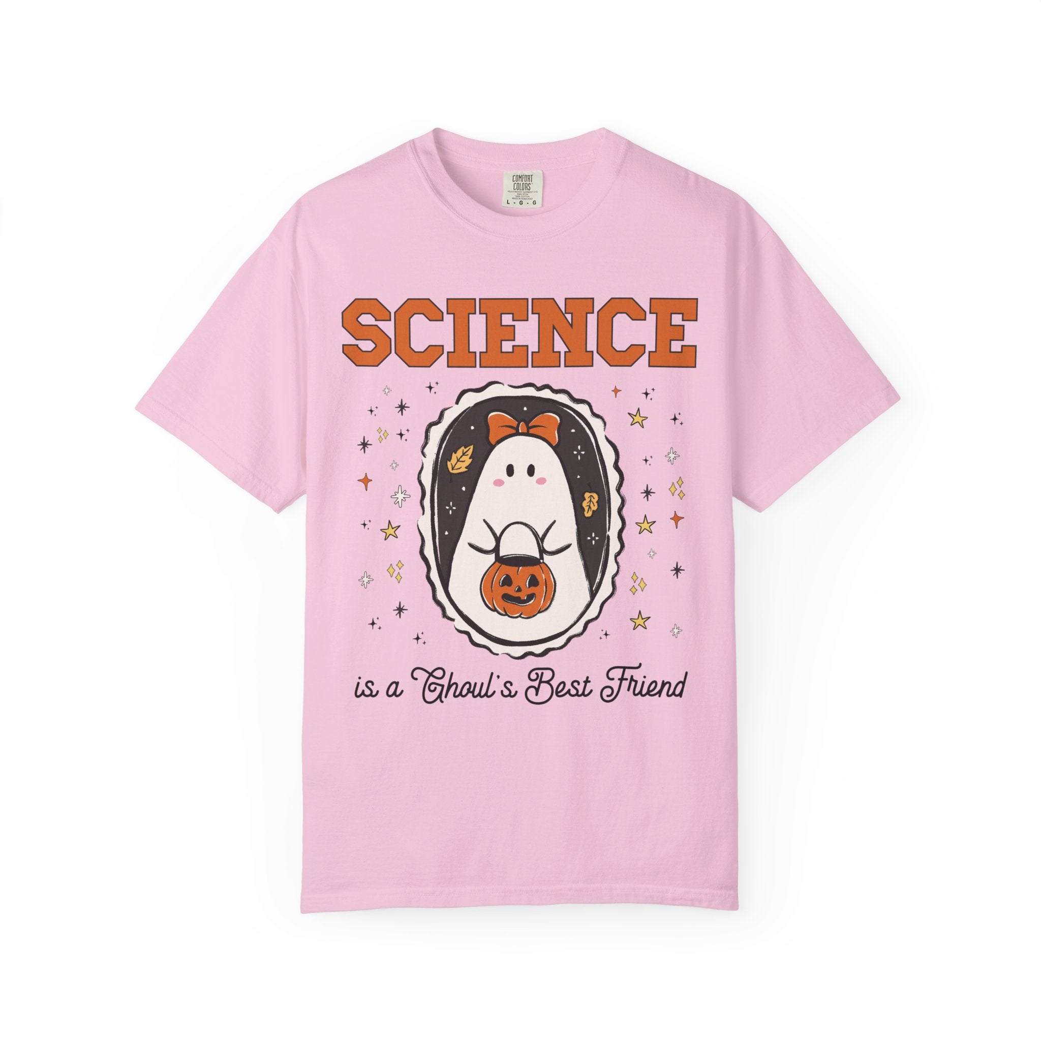 Science Teacher Halloween Tee Shirt with Cute Ghost Wearing a Bow, Funny Saying Science Lover T-Shirt, Marine Biologist or Chemist Major Tee - Opal and June