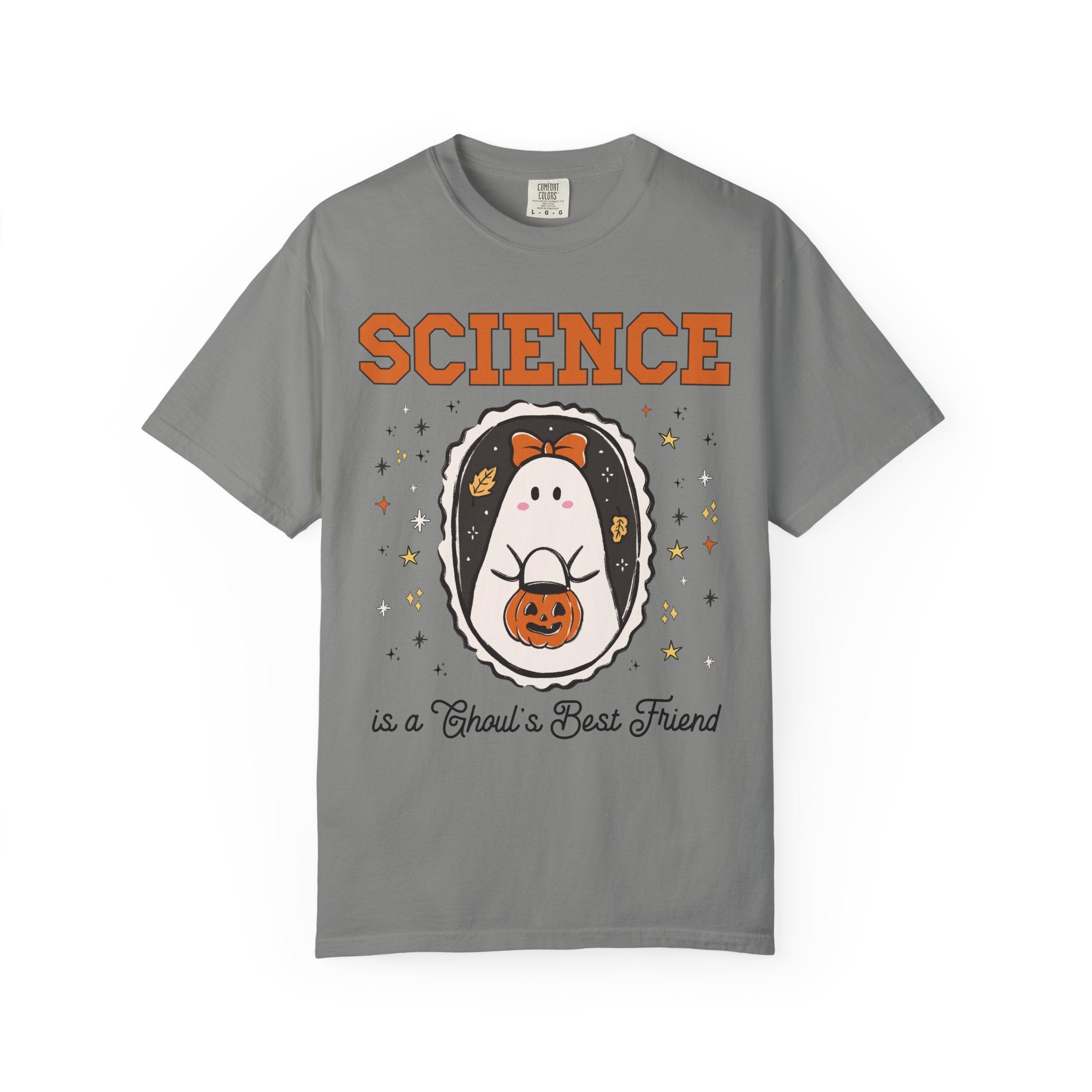 Science Teacher Halloween Tee Shirt with Cute Ghost Wearing a Bow, Funny Saying Science Lover T-Shirt, Marine Biologist or Chemist Major Tee - Opal and June