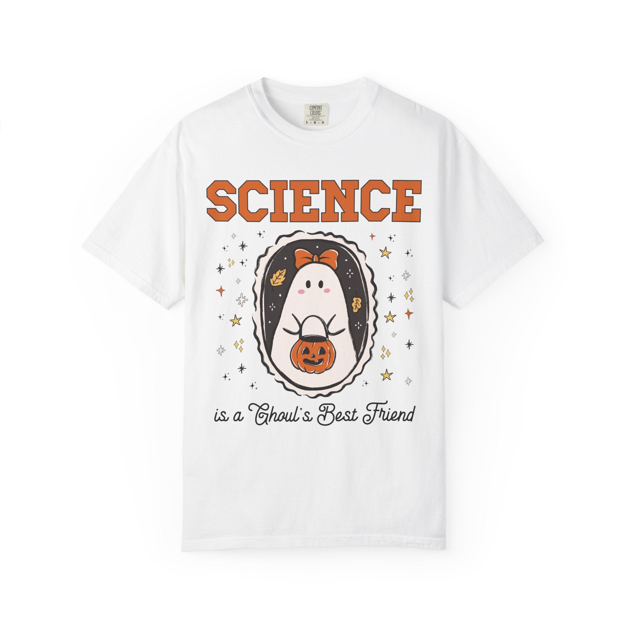 Science Teacher Halloween Tee Shirt with Cute Ghost Wearing a Bow, Funny Saying Science Lover T-Shirt, Marine Biologist or Chemist Major Tee - Opal and June