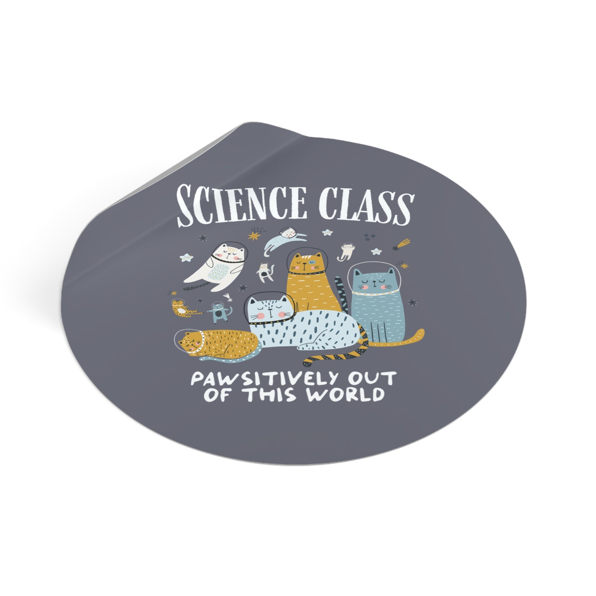 Science Teacher Space Cat Sticker with Astronaut Kittens and Stars: Pawsitively Out of This World Teacher Team Sticker for Cat Lover - Opal and June