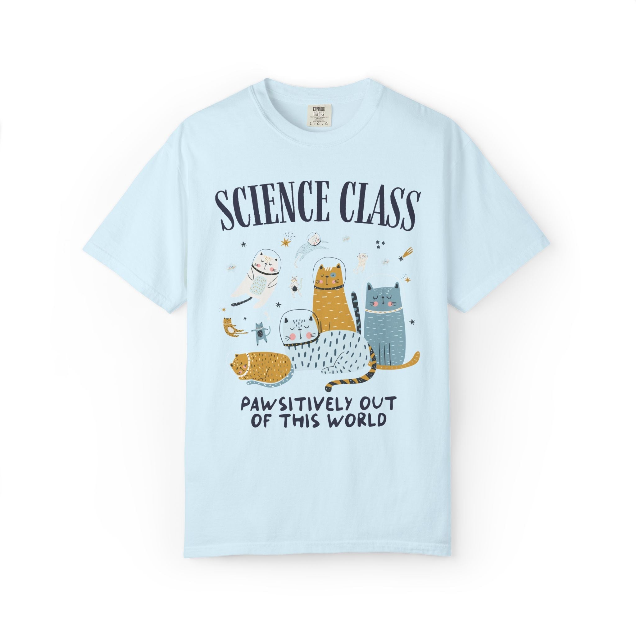 Science Teacher Space Cat Tee Shirt with Astronaut Kittens and Stars: Pawsitively Out of This World Teacher Team T-Shirt for Cat Lover - Opal and June