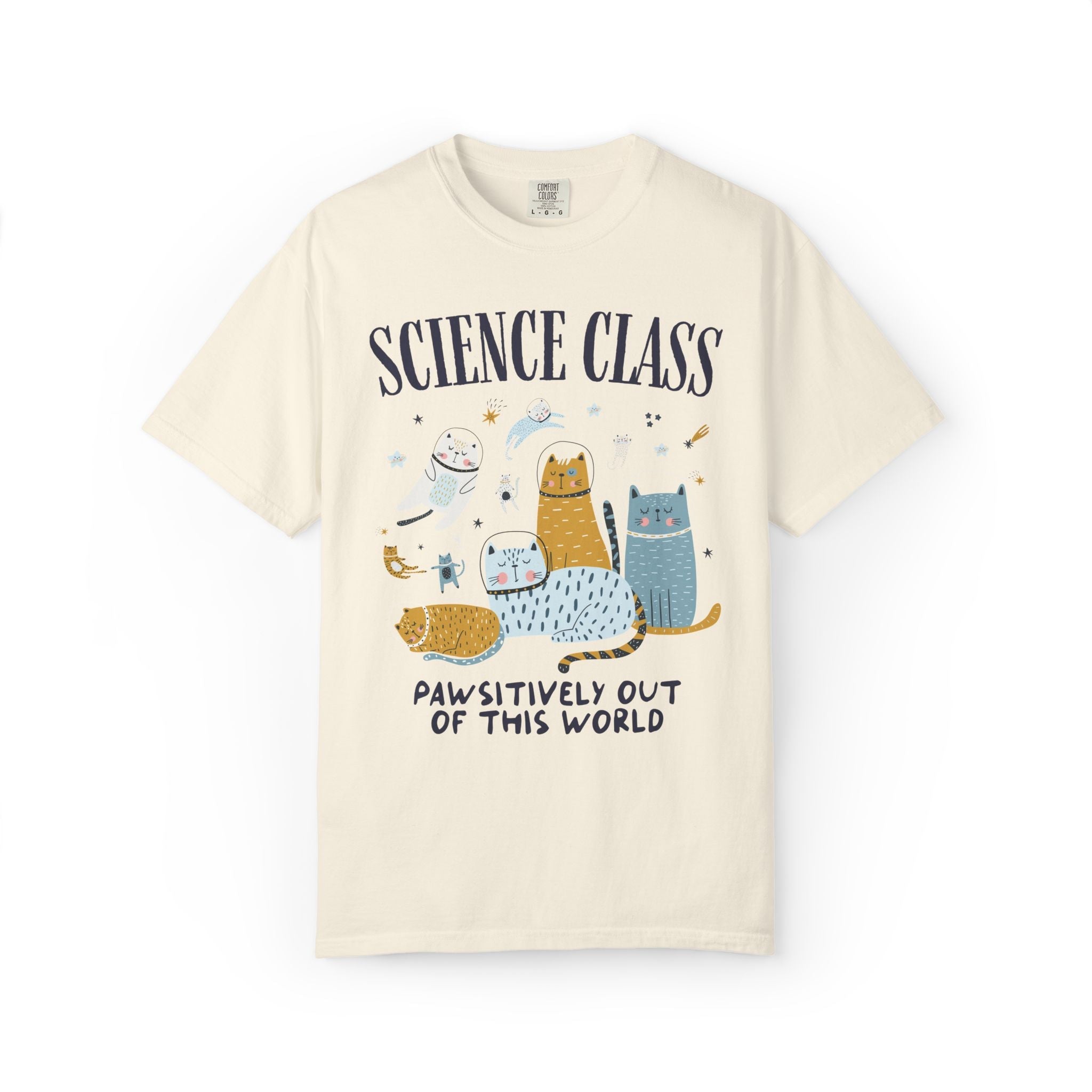 Science Teacher Space Cat Tee Shirt with Astronaut Kittens and Stars: Pawsitively Out of This World Teacher Team T-Shirt for Cat Lover - Opal and June