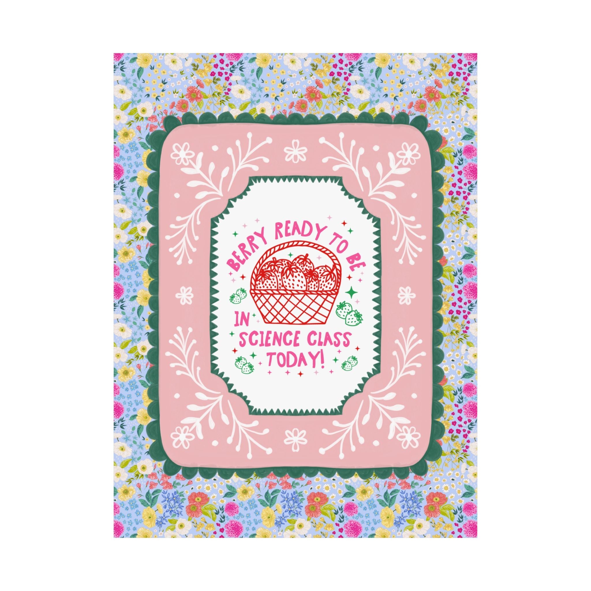 Science Teacher Strawberry Basket Poster Print, Back to School: Berry Ready, Colorful 90s Aesthetic Matching Teacher Wall Decor, New School Year - Opal and June