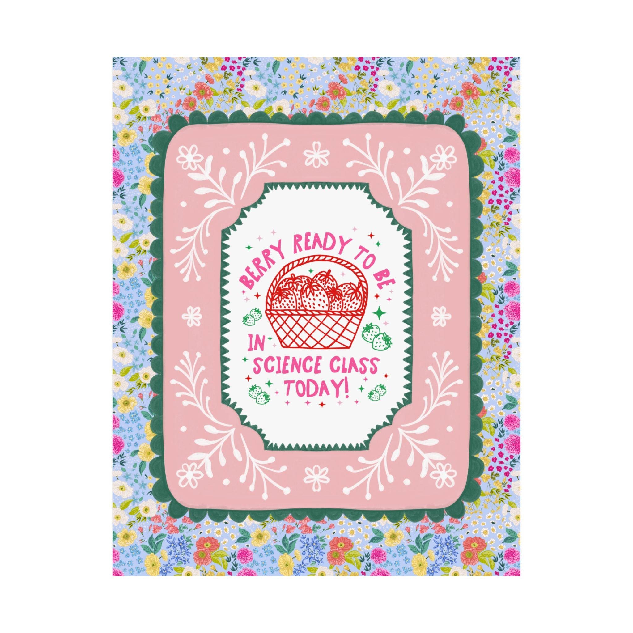 Science Teacher Strawberry Basket Poster Print, Back to School: Berry Ready, Colorful 90s Aesthetic Matching Teacher Wall Decor, New School Year - Opal and June