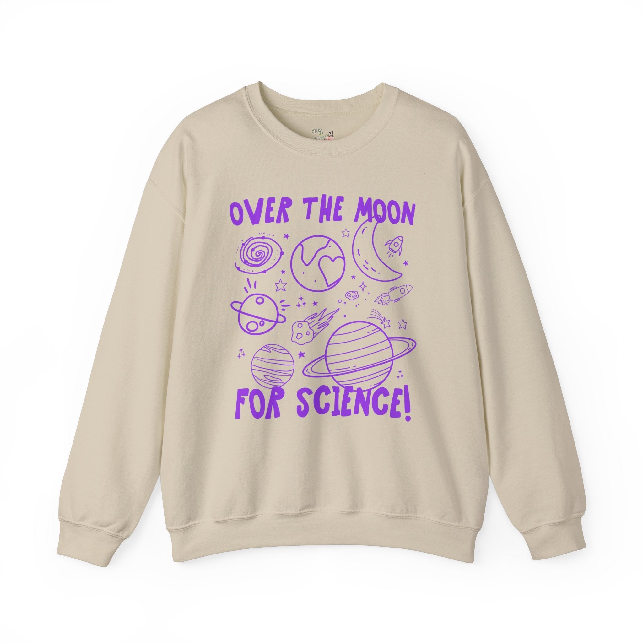 Science Teacher Sweatshirt, Astronomy Professor or Science Major: Over the Moon for Science! Cute Third Grade Matching Teacher Crewneck - Opal and June