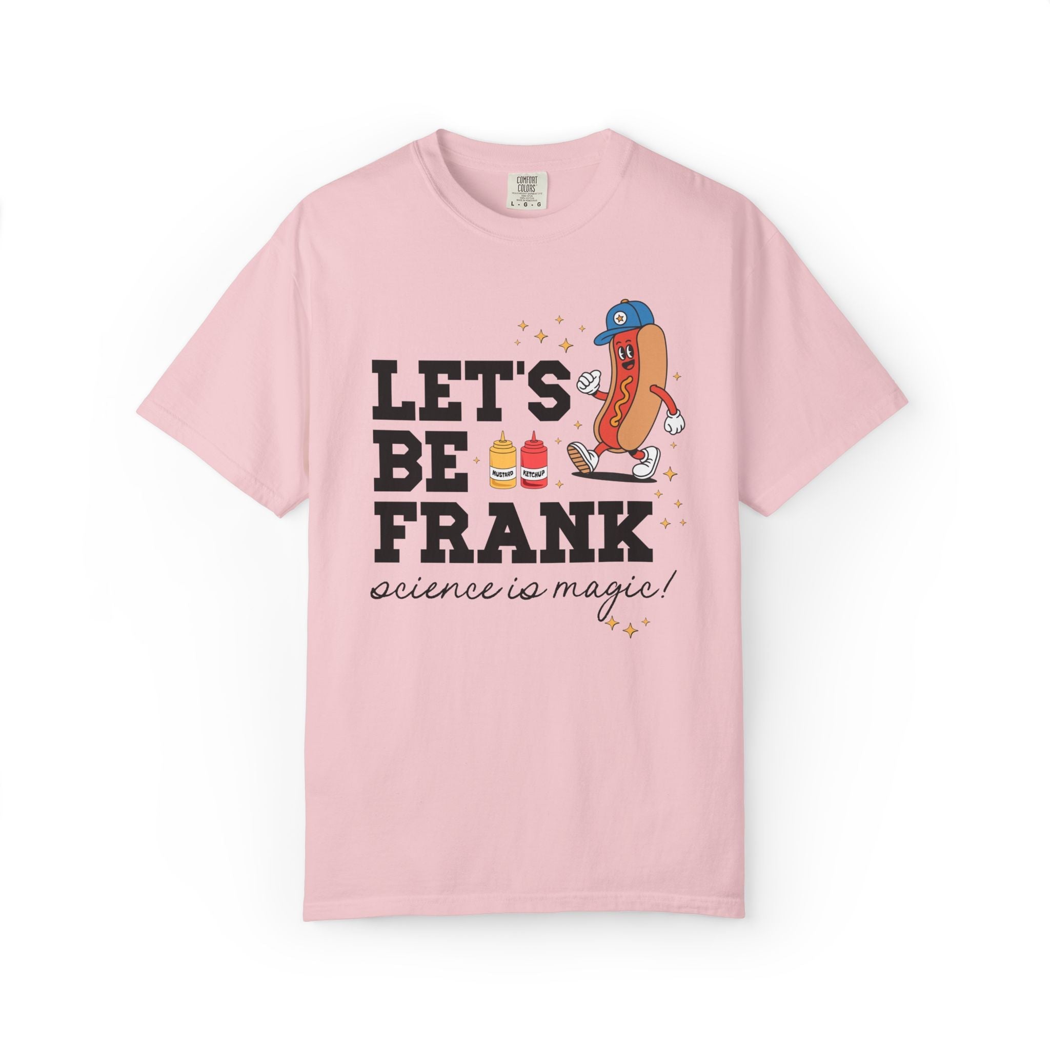 Science Teacher T-Shirt with Hot Dogs: Let's Be Frank, Silly Matching Teacher Tee for Baseball Coach or Teacher Who Loves Baseball - Opal and June