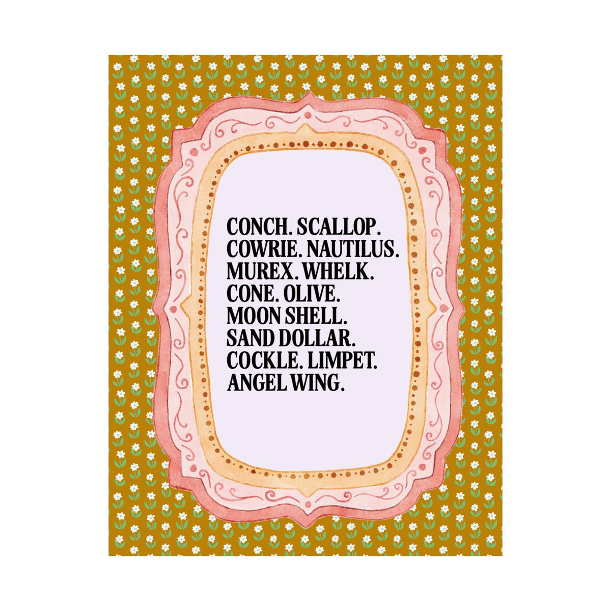 Seashell Name List for Friend Who Studies Conchology, Cute Malacologist Gift, Silly Matching Seashell Hunting Poster Print for Mom or Sister - Opal and June