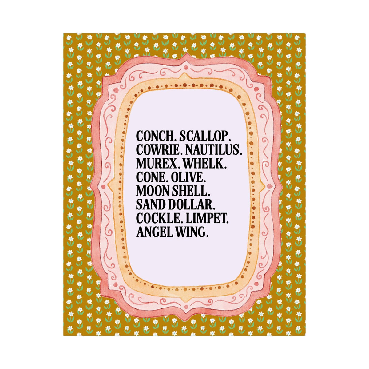 Seashell Name List for Friend Who Studies Conchology, Cute Malacologist Gift, Silly Matching Seashell Hunting Poster Print for Mom or Sister - Opal and June