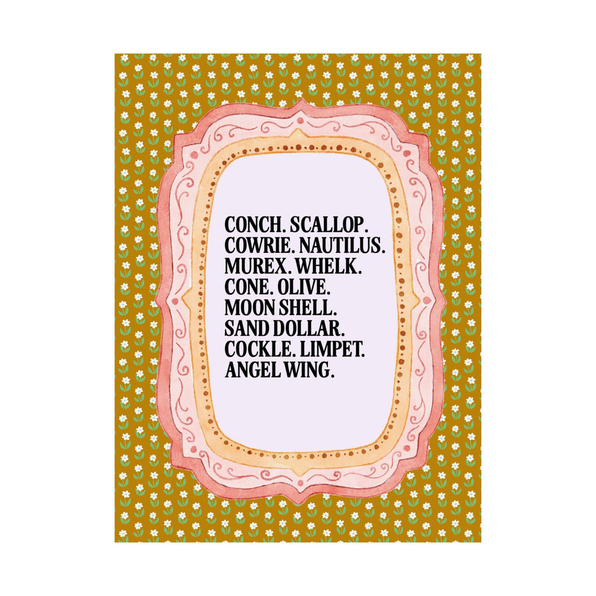 Seashell Name List for Friend Who Studies Conchology, Cute Malacologist Gift, Silly Matching Seashell Hunting Poster Print for Mom or Sister - Opal and June