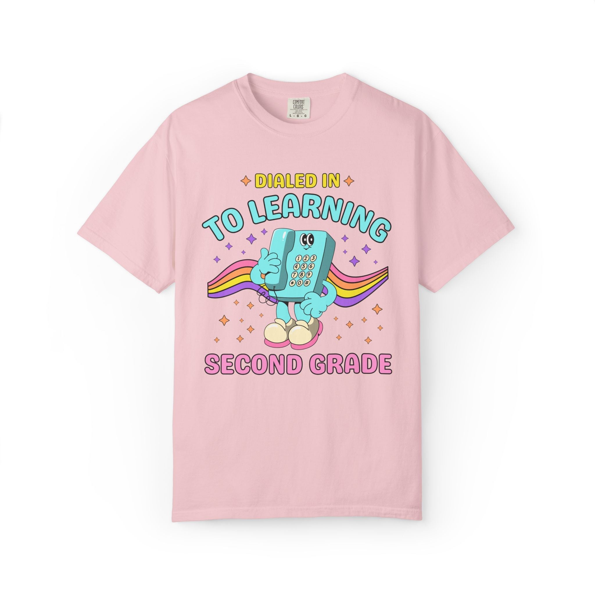 Second Grade Dialed Into Learning Retro Grade Level T-Shirt for Teachers: Cute and Funny Matching Teacher, Back to School, Testing Day - Opal and June