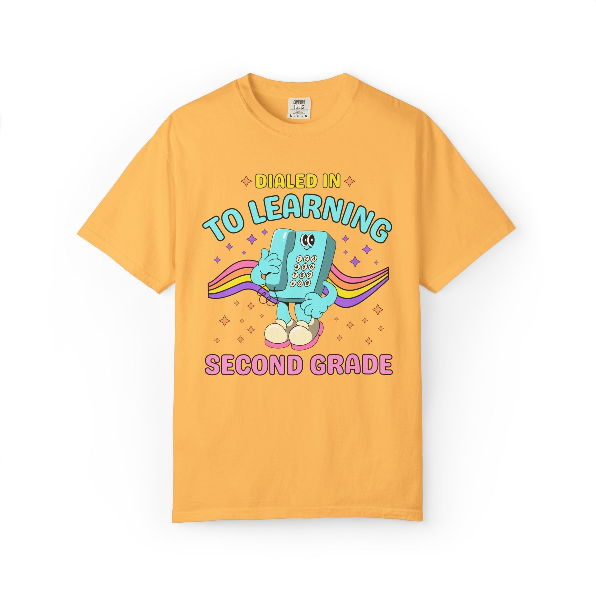 Second Grade Dialed Into Learning Retro Grade Level T-Shirt for Teachers: Cute and Funny Matching Teacher, Back to School, Testing Day - Opal and June