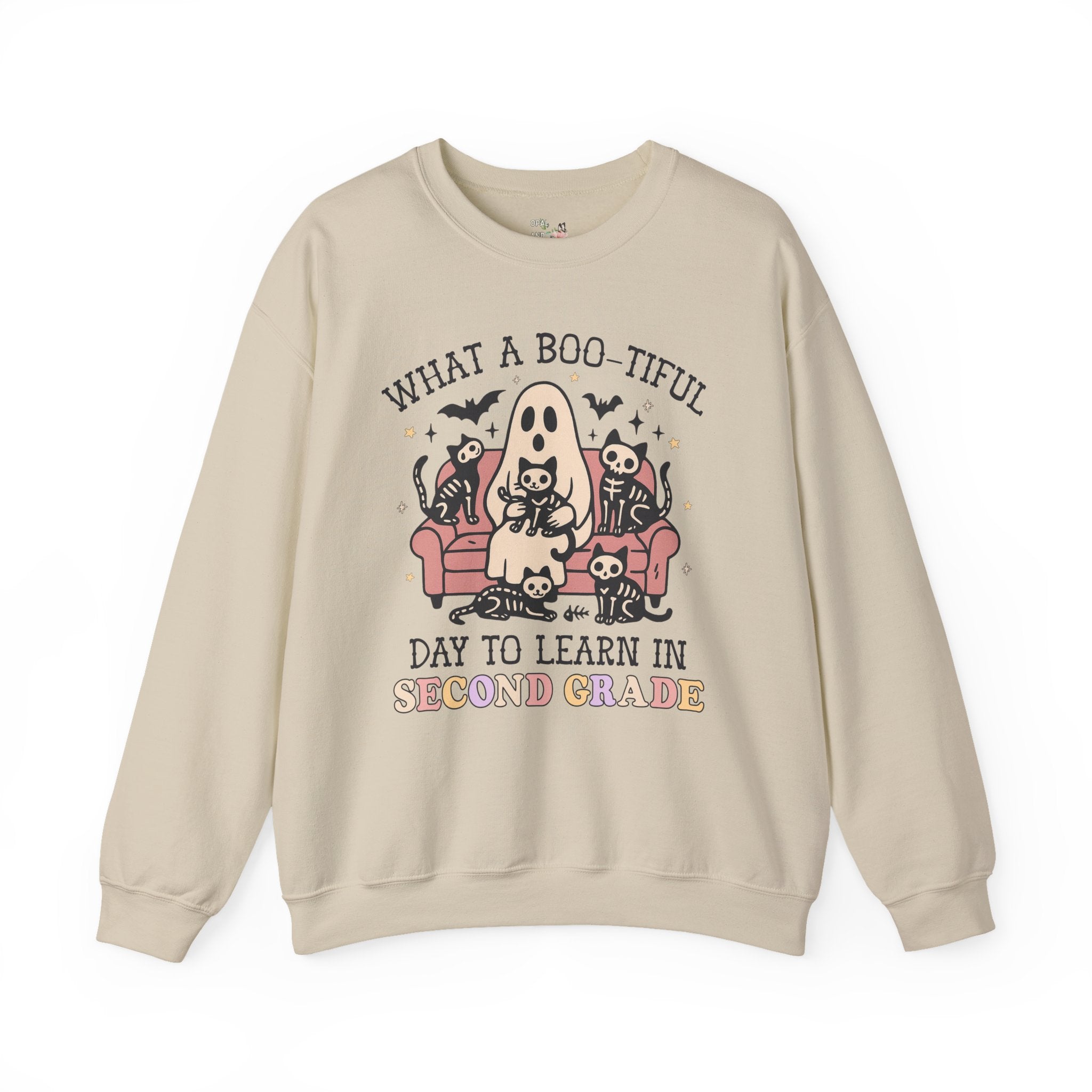 Second Grade Halloween Teacher Sweatshirt, Cute Spooky Cats, Matching Teacher Shirt for Halloween, Nostalgic Halloween Funny Saying Shirt - Opal and June