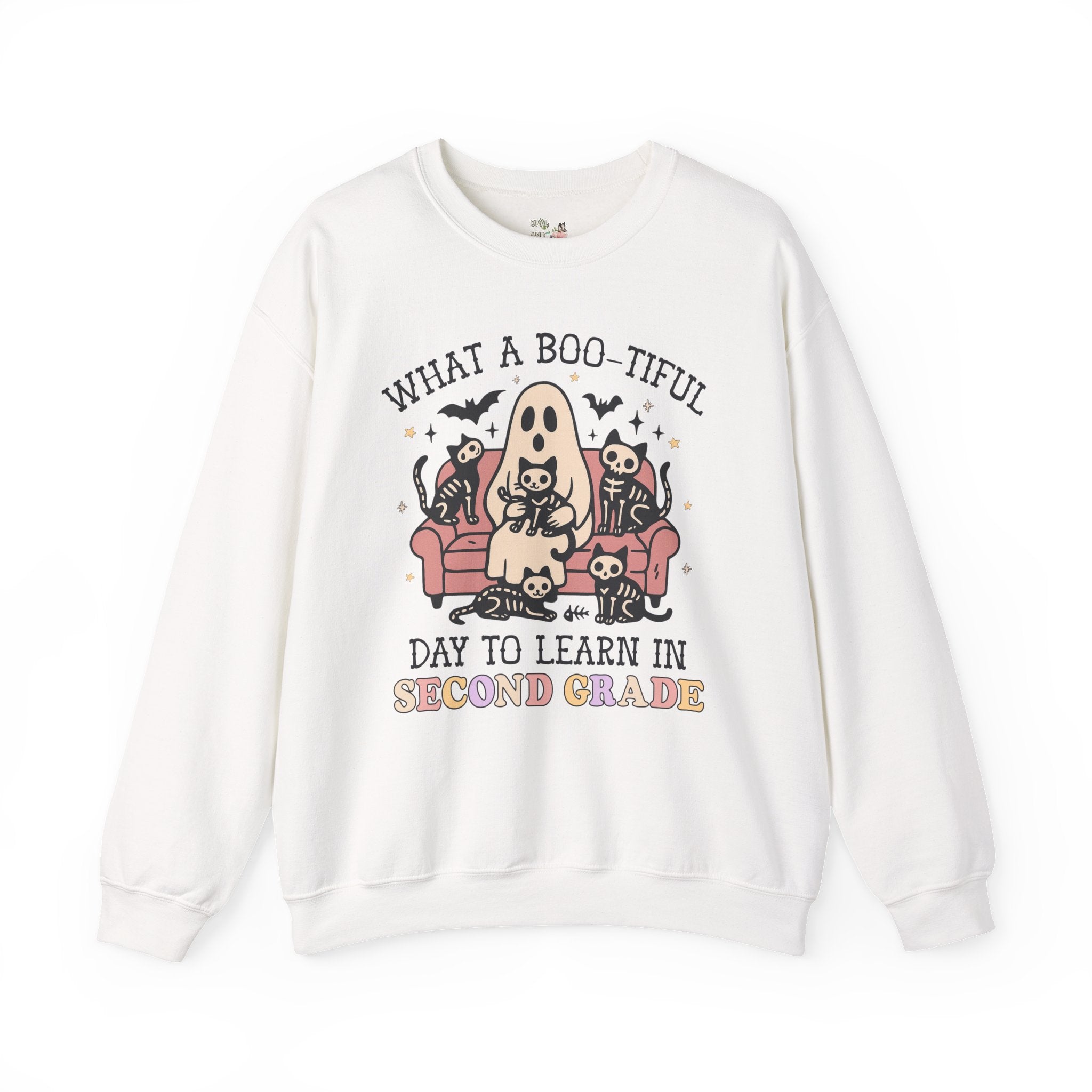 Second Grade Halloween Teacher Sweatshirt, Cute Spooky Cats, Matching Teacher Shirt for Halloween, Nostalgic Halloween Funny Saying Shirt - Opal and June