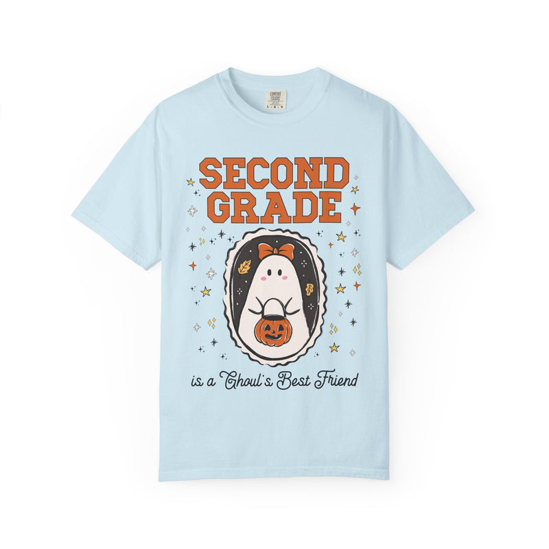 Second Grade Halloween Teacher Tee Shirt with Stars, Cute Ghost Lover Tee for Fall, Matching Second Grade Crew Halloween Tee, 90s Throwback - Opal and June
