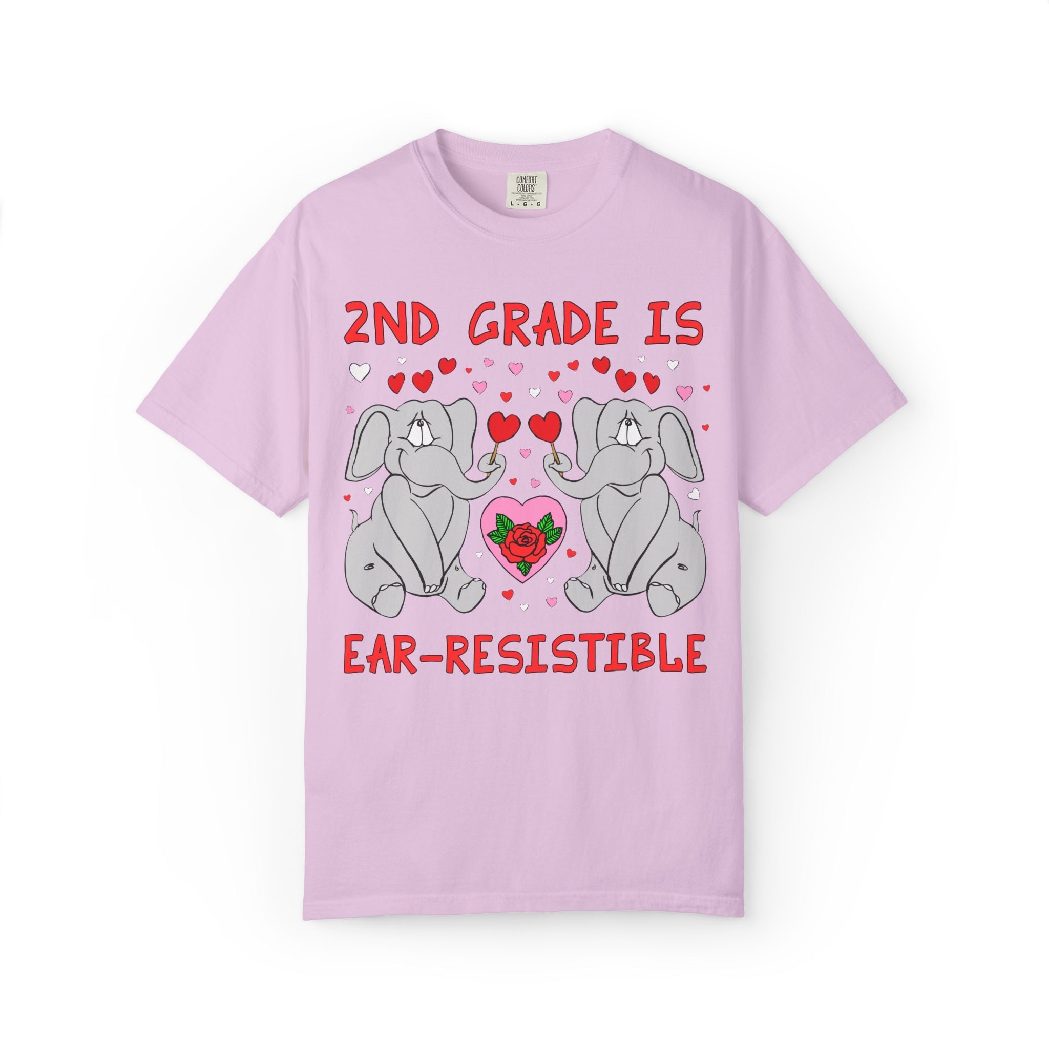 Second Grade is Ear - Resistible! Valentine's Day Teacher Tee: Funny Animal Lover T-Shirt with Elephant and Hearts, Cute Matching Teacher Tee - Opal and June