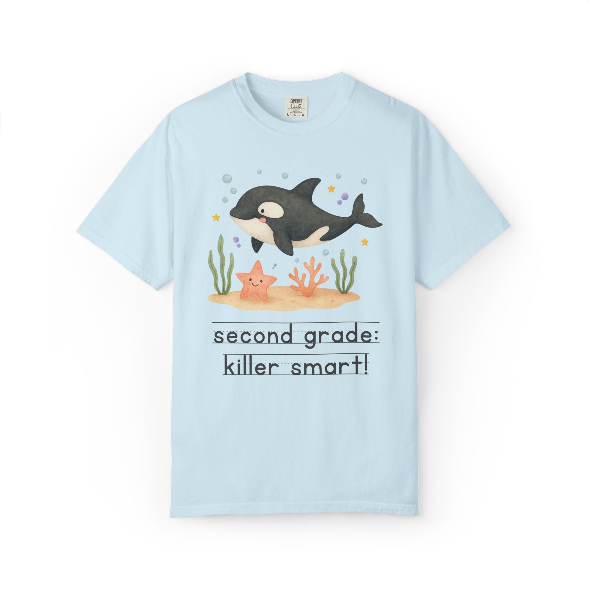 Second Grade: Killer Smart Matching Teacher Tee Shirt for Back to School or Testing Day, Cute and Nostalgic Ocean Animal Orca Whale - Opal and June
