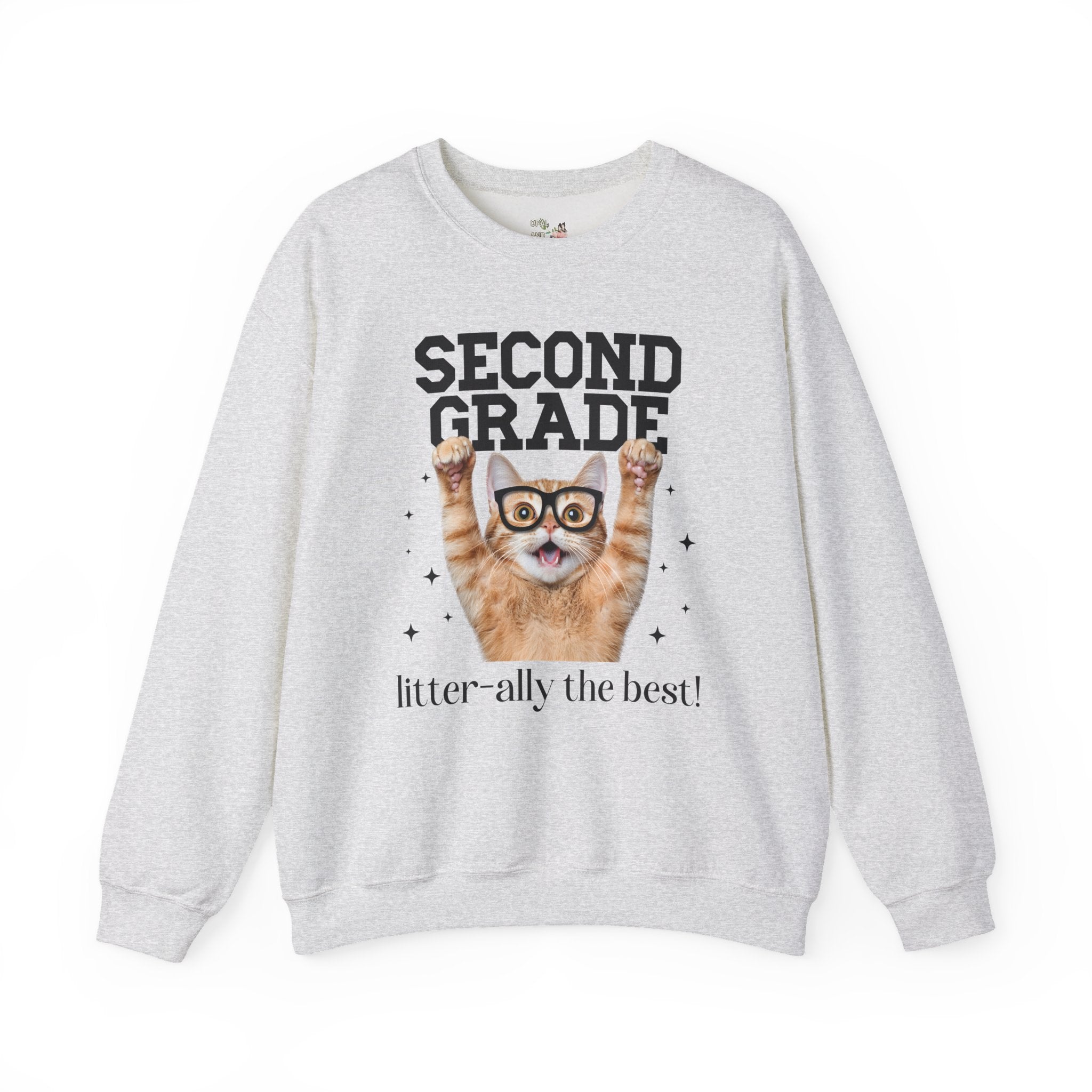 Second Grade Teacher Cat Lover Sweatshirt for Back to School, Funny Saying Cat Mom or Cat Dad Gift, First Day of School Teacher Team Shirt - Opal and June