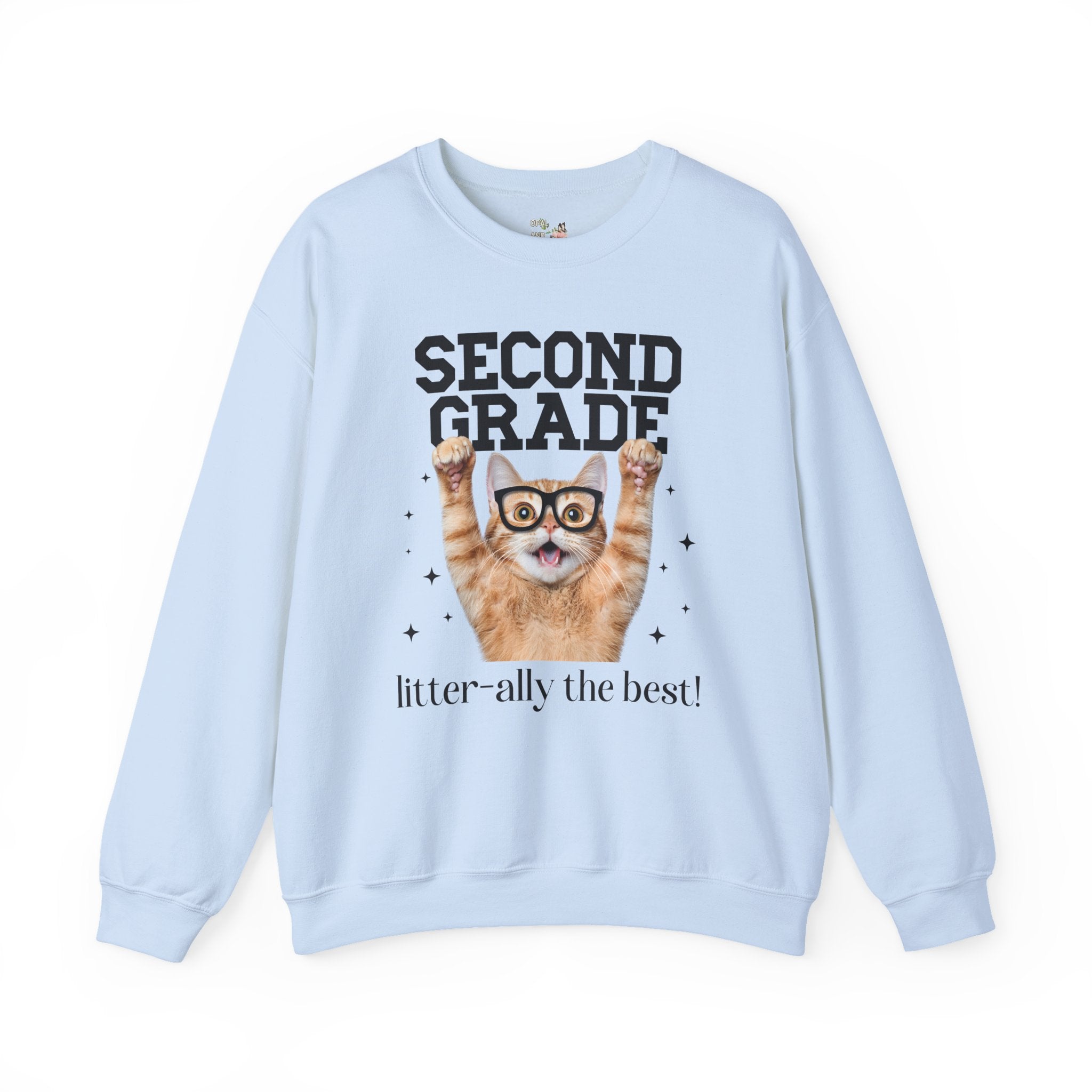 Second Grade Teacher Cat Lover Sweatshirt for Back to School, Funny Saying Cat Mom or Cat Dad Gift, First Day of School Teacher Team Shirt - Opal and June