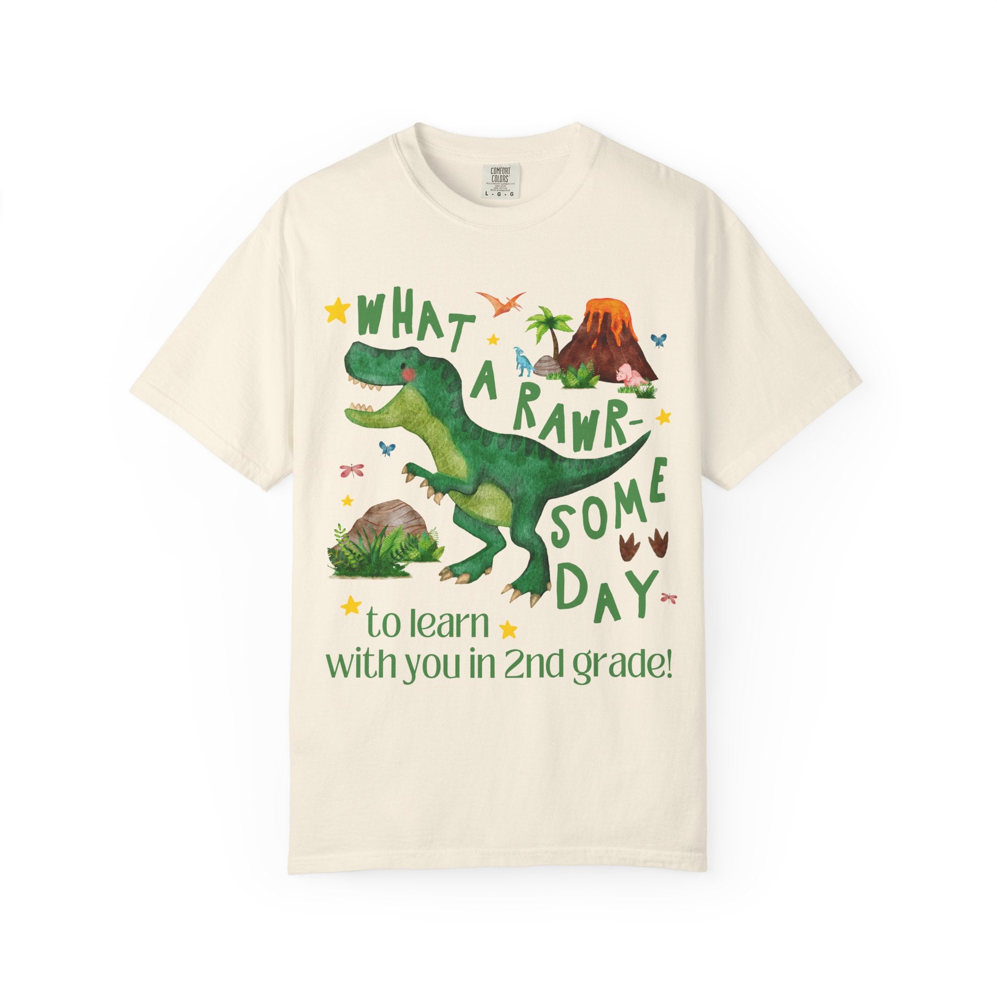 Second Grade Teacher Dinosaur Lover Tee Shirt, Cute Matching Back to School Second Grade Team or Crew T-Shirt with Stars, New Teacher Gift - Opal and June
