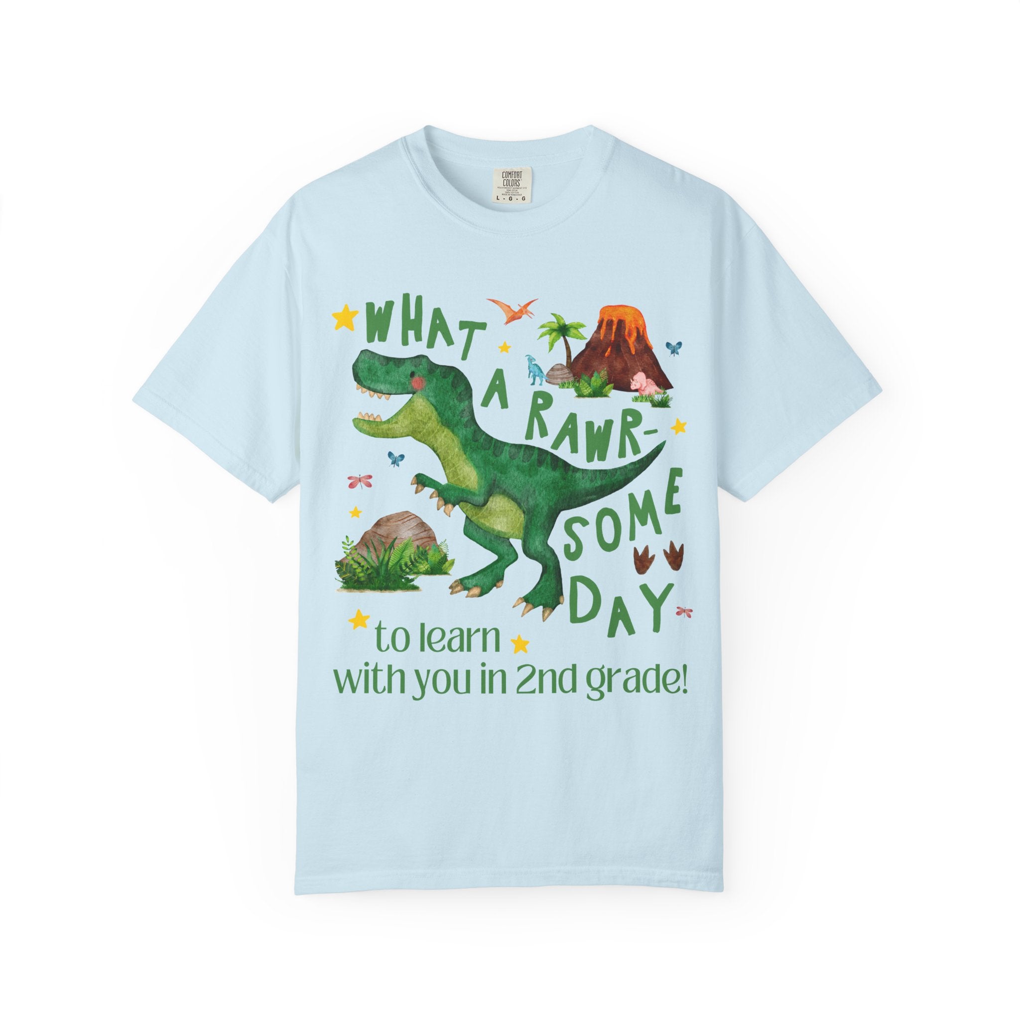 Second Grade Teacher Dinosaur Lover Tee Shirt, Cute Matching Back to School Second Grade Team or Crew T-Shirt with Stars, New Teacher Gift - Opal and June