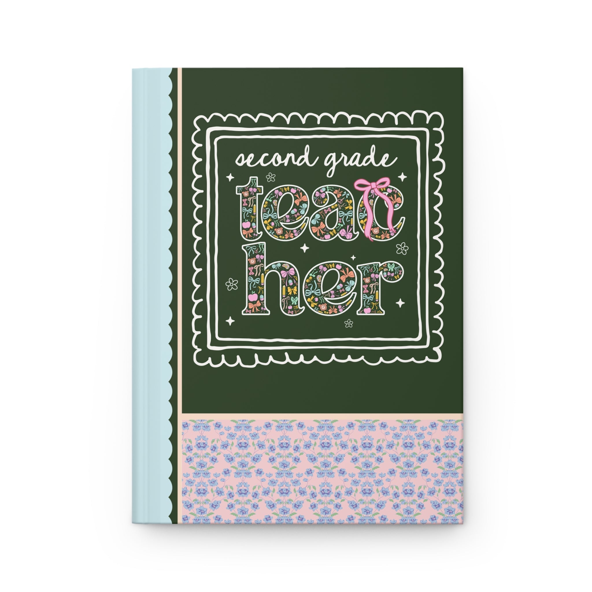 Second Grade Teacher Notebook, Back to School, Cute Second Grade Crew Floral Notebooks with Bow, Cute Nineties Aesthetic Doodles Team Gift - Opal and June