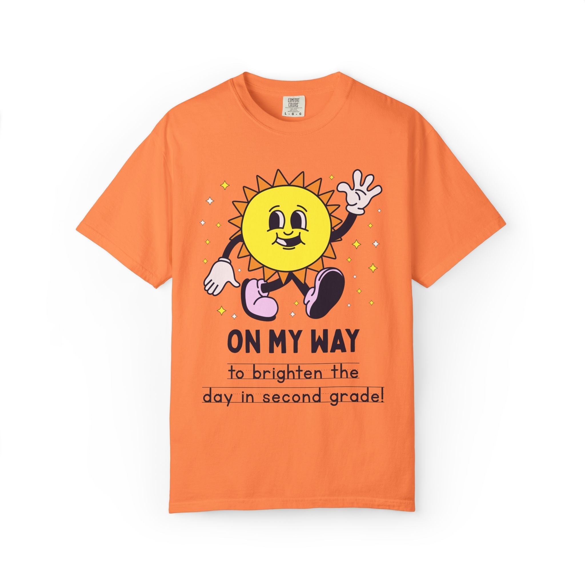 Second Grade Teacher On My Way T-Shirt: Colorful and Cute Retro Aesthetic Back to School Tee with Sun, 90s Aesthetic Matching Teacher T-Shirt - Opal and June