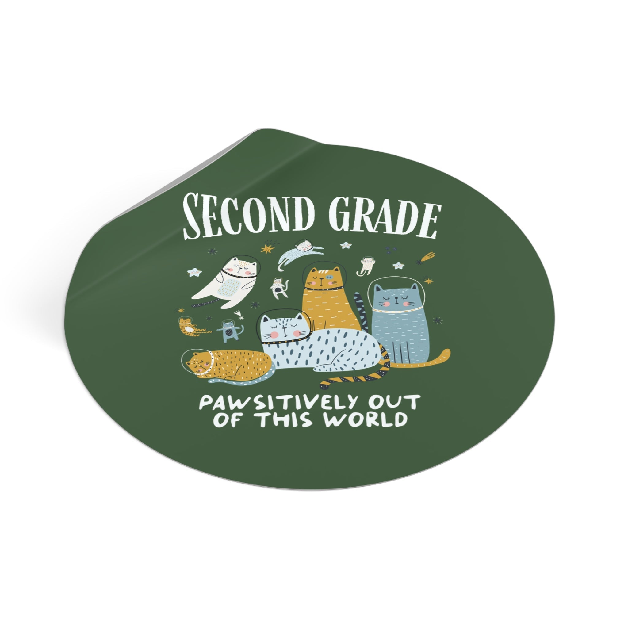 Second Grade Teacher Space Cat Sticker with Astronaut Kittens and Stars: Pawsitively Out of This World Teacher Team Sticker for Cat Lover - Opal and June