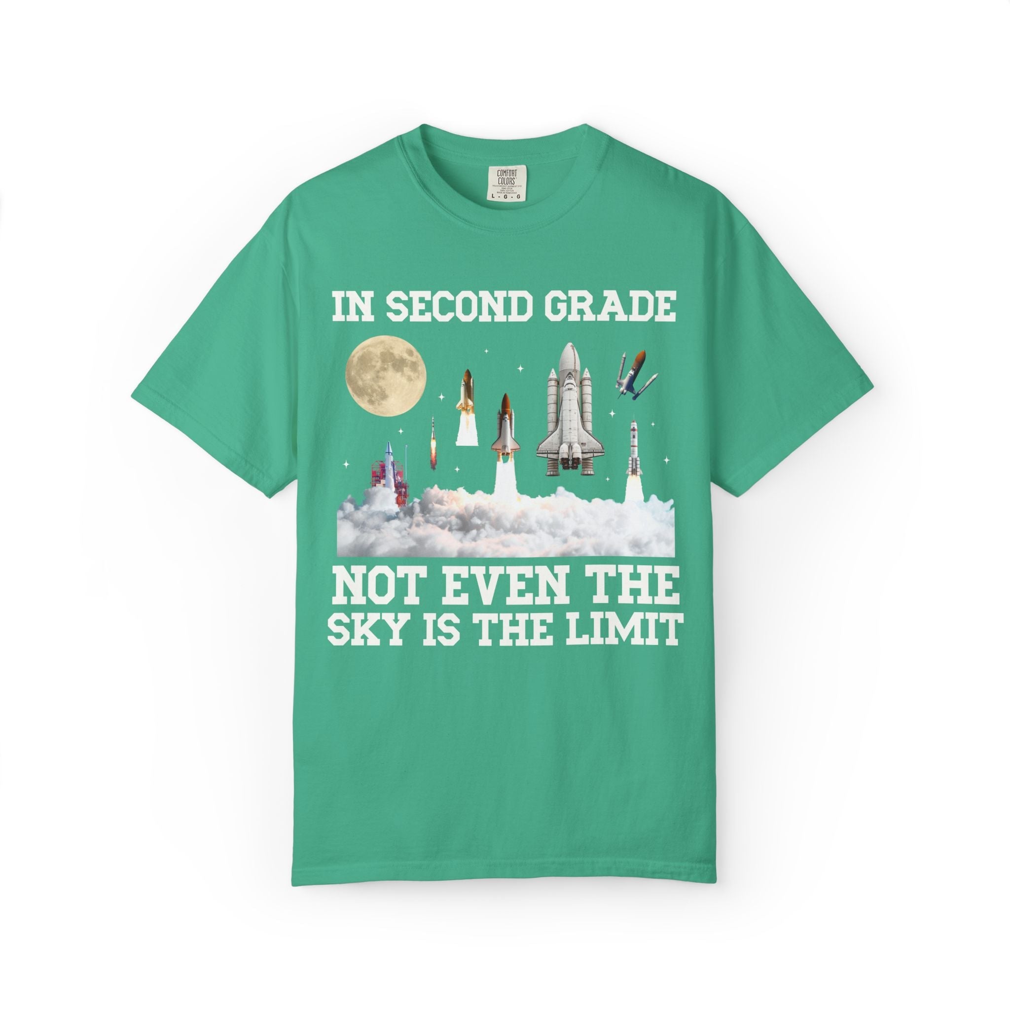 Second Grade Teacher Space Lover Tee Shirt with Rocket Ships - Opal and June