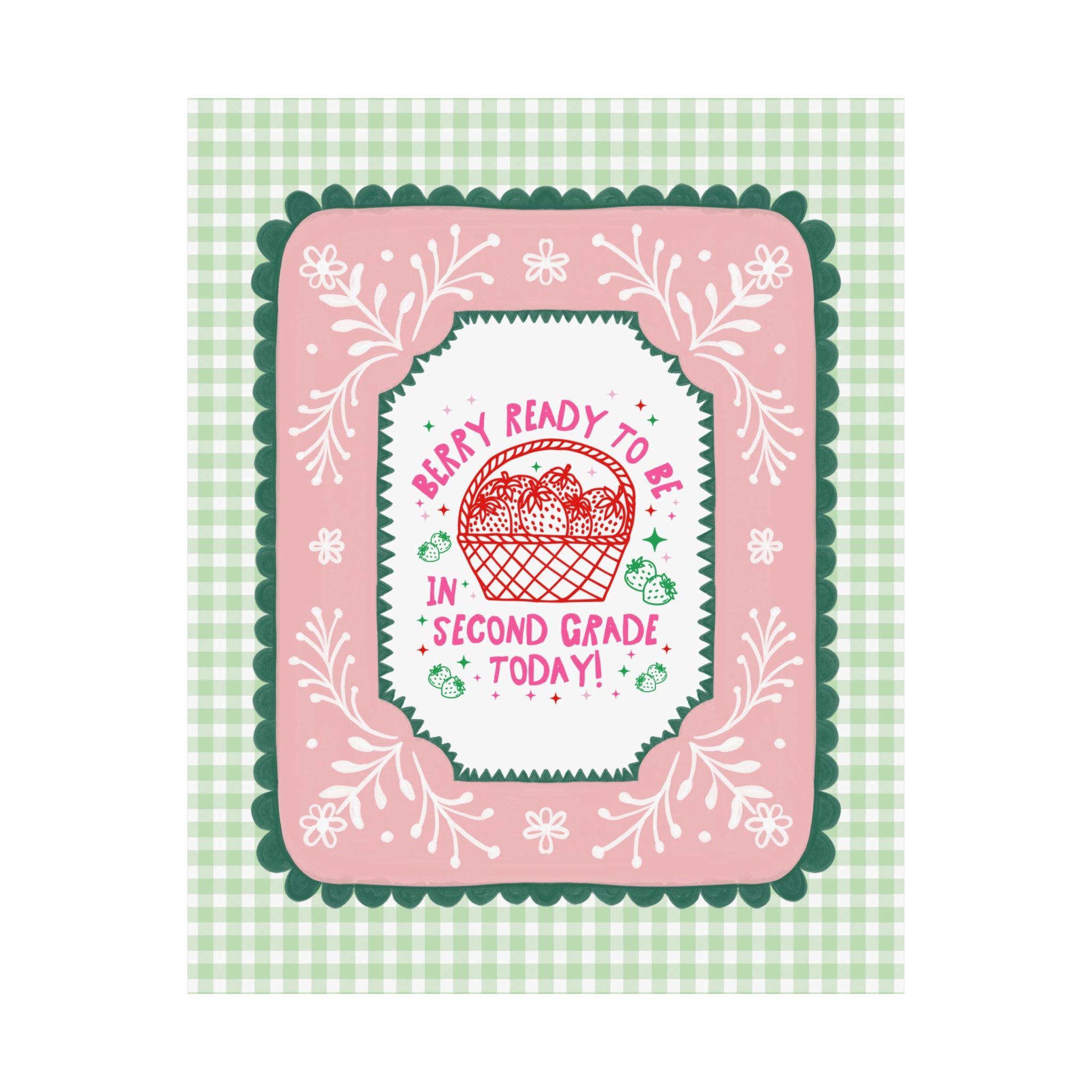 Second Grade Teacher Strawberry Basket Poster Print, Back to School: Berry Ready, Colorful 90s Aesthetic Matching Teacher Wall Decor, New School Year - Opal and June