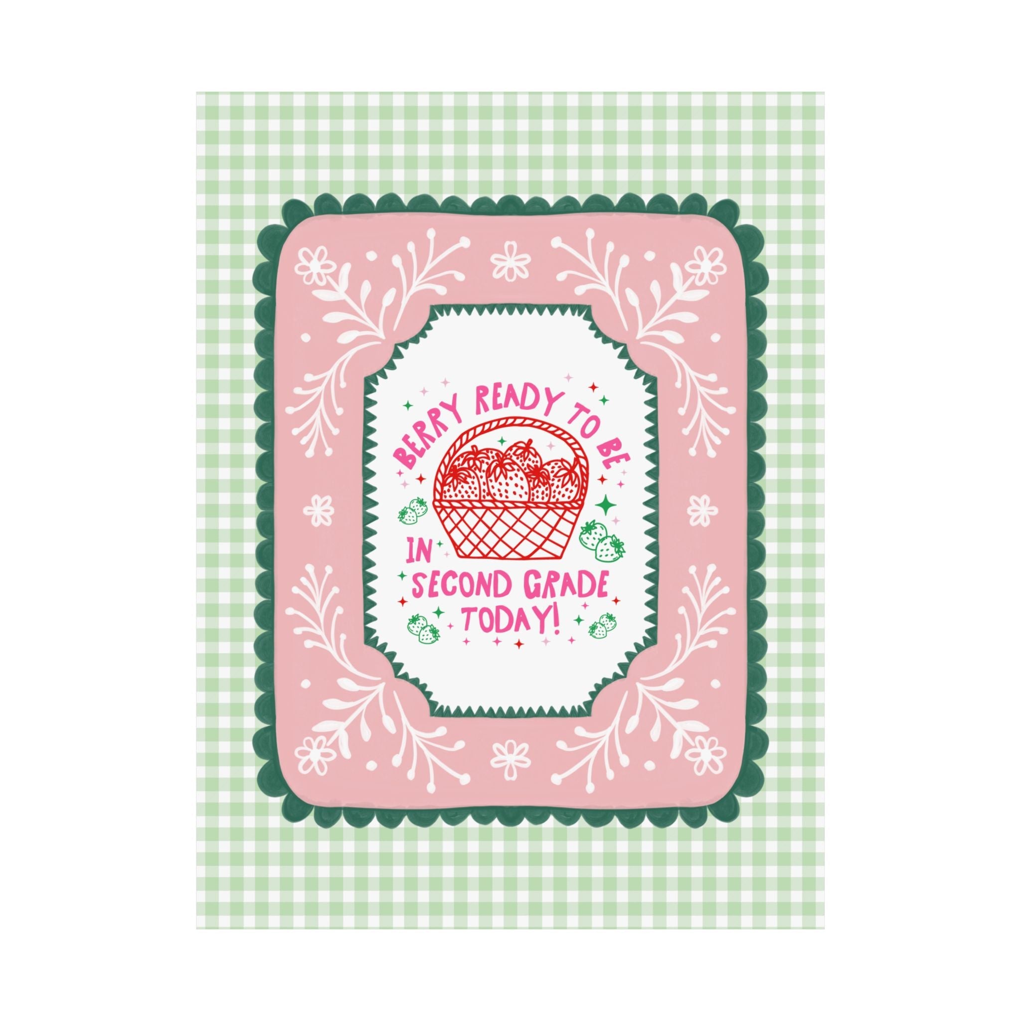 Second Grade Teacher Strawberry Basket Poster Print, Back to School: Berry Ready, Colorful 90s Aesthetic Matching Teacher Wall Decor, New School Year - Opal and June