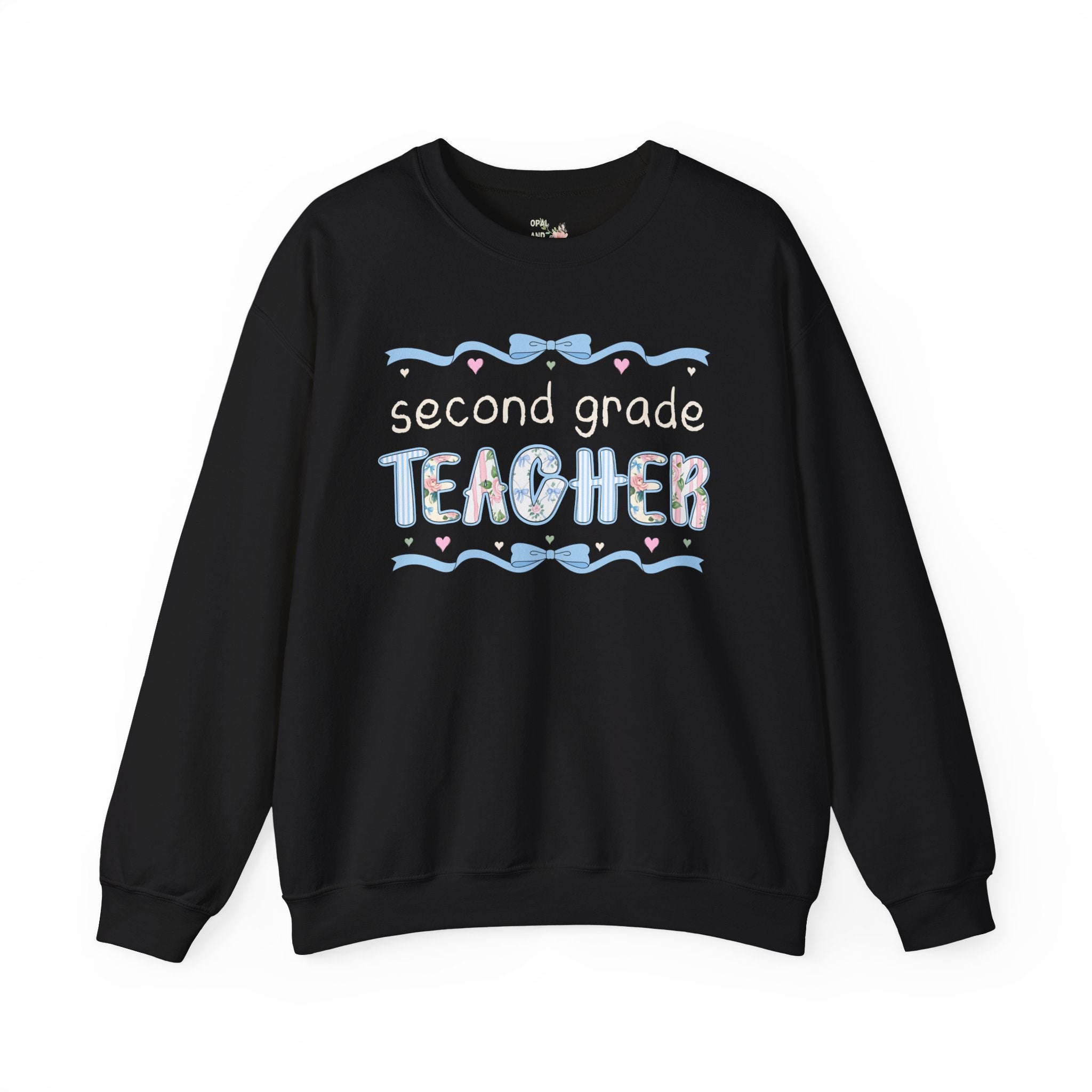 Second Grade Teacher Sweatshirt, Back to School, Cute First Day of School Teacher Shirt with Bow, Boho 90s Aesthetic Teacher Team Crewneck - Opal and June