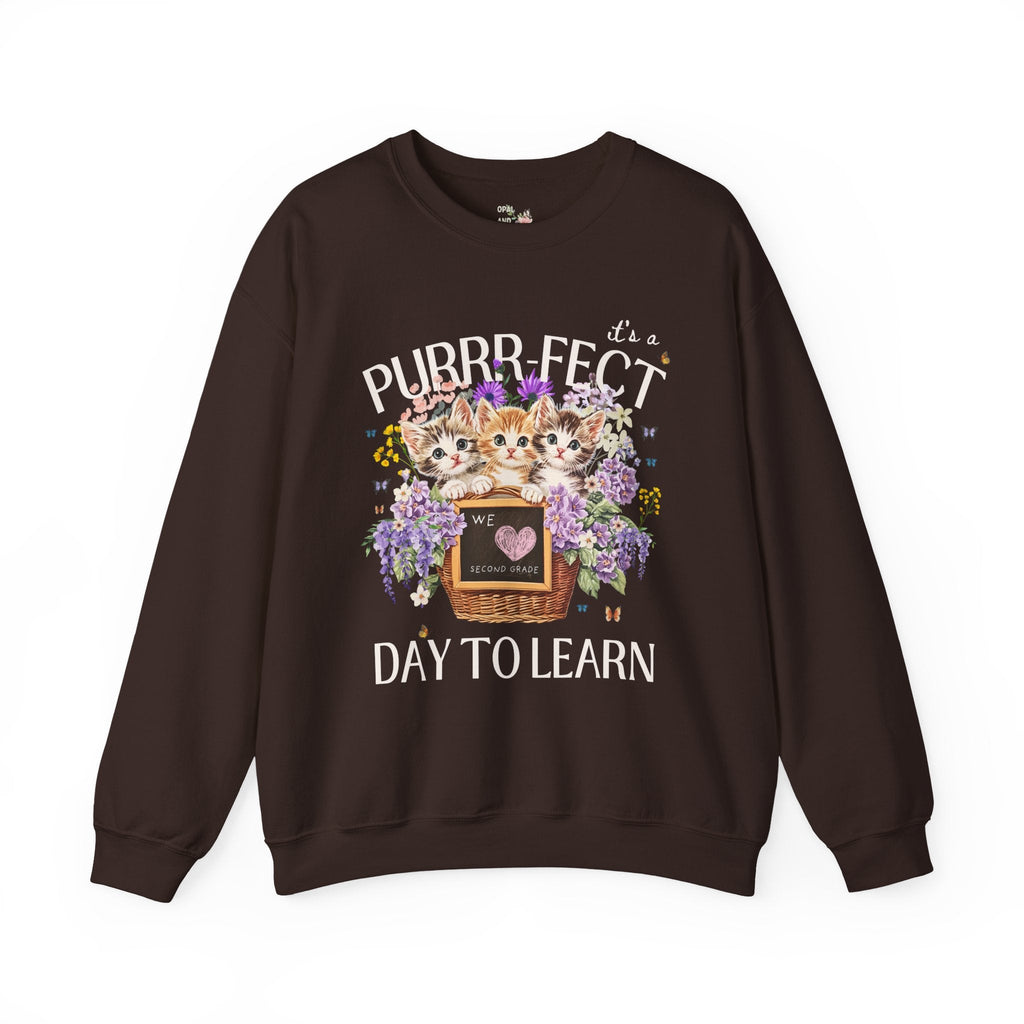 Second Grade Teacher Sweatshirt, Cat Mom Teachers: Purrr - fect Day to Learn, Cottagecore 90s Throwback Colorful Maximalist Animal Lover Shirt - Opal and June