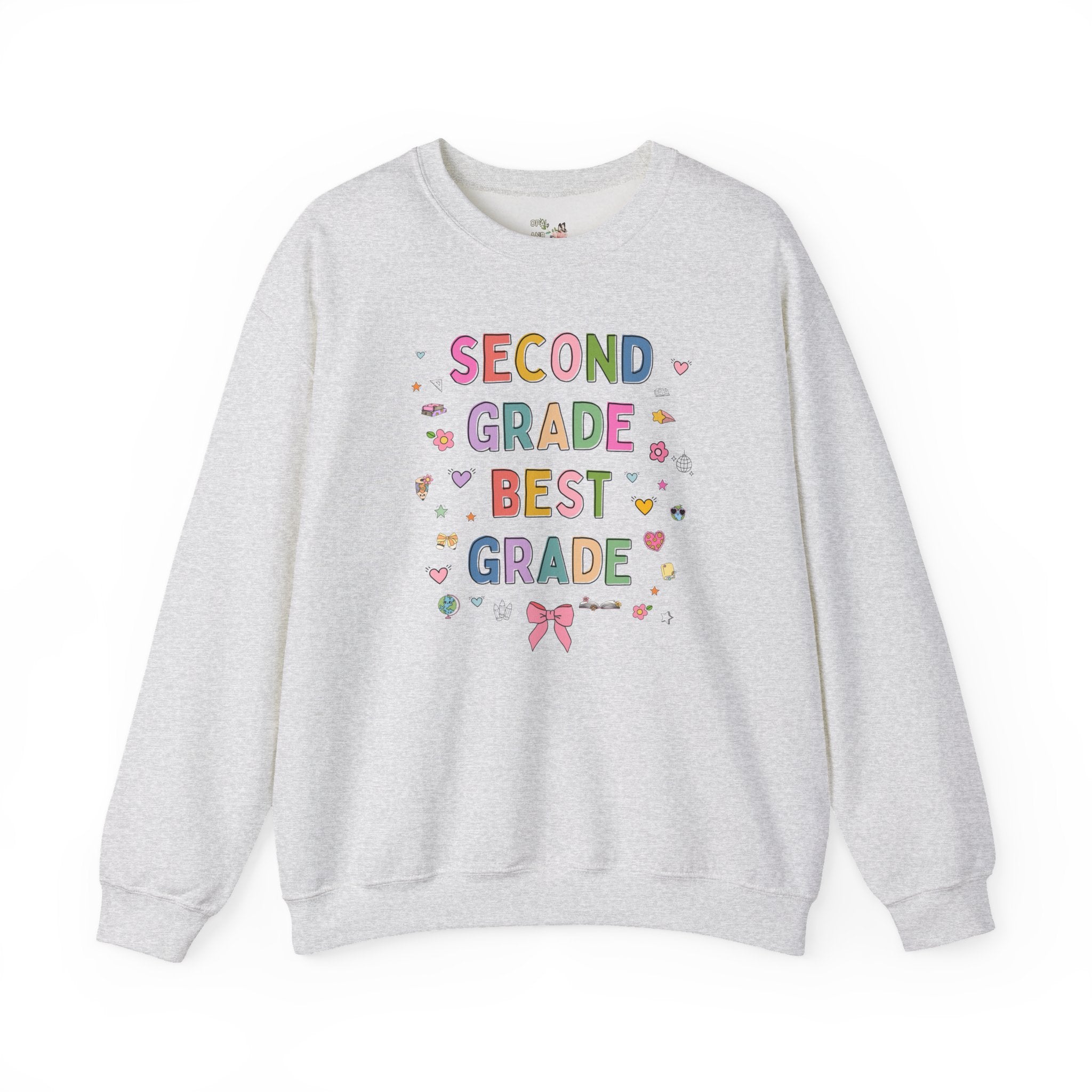 Second Grade Teacher Sweatshirt, Cute 90s Aesthetic Doodles, Colorful Matching Teacher Crewneck for Second Grade Crew, New Teacher Present - Opal and June