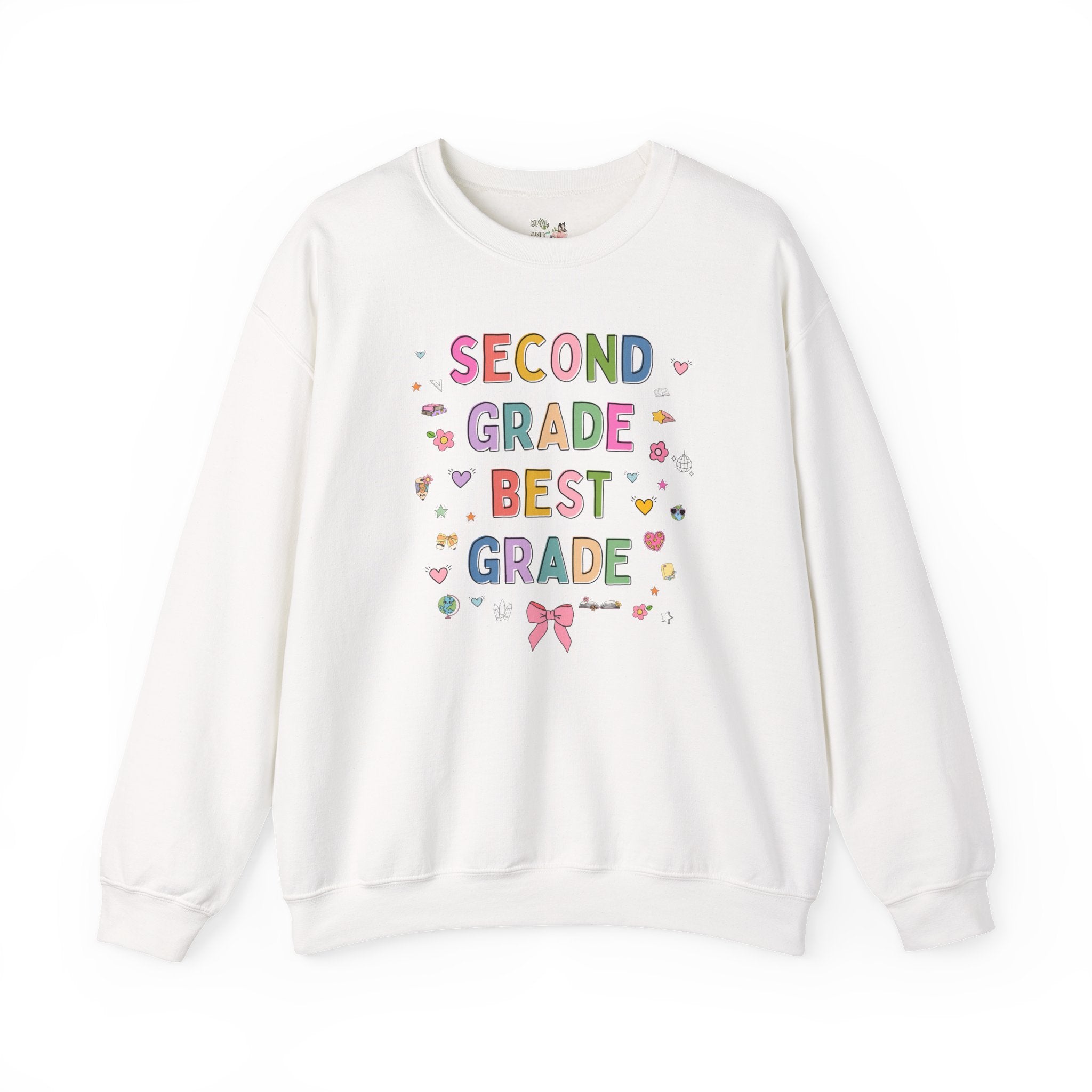 Second Grade Teacher Sweatshirt, Cute 90s Aesthetic Doodles, Colorful Matching Teacher Crewneck for Second Grade Crew, New Teacher Present - Opal and June