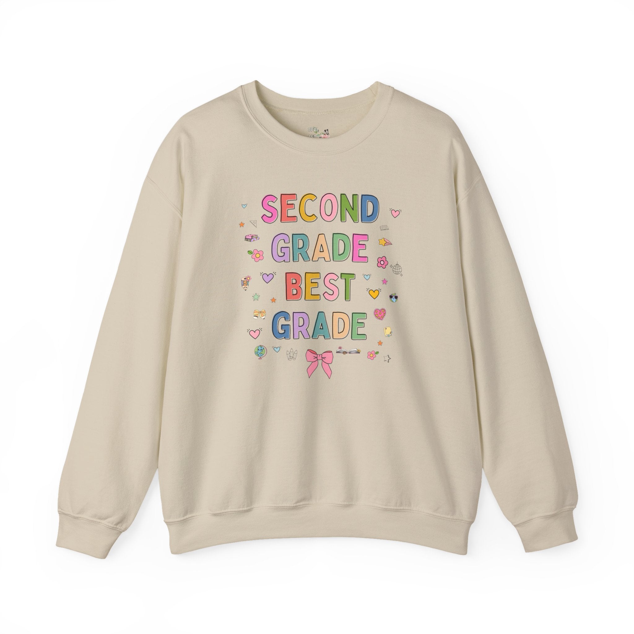Second Grade Teacher Sweatshirt, Cute 90s Aesthetic Doodles, Colorful Matching Teacher Crewneck for Second Grade Crew, New Teacher Present - Opal and June