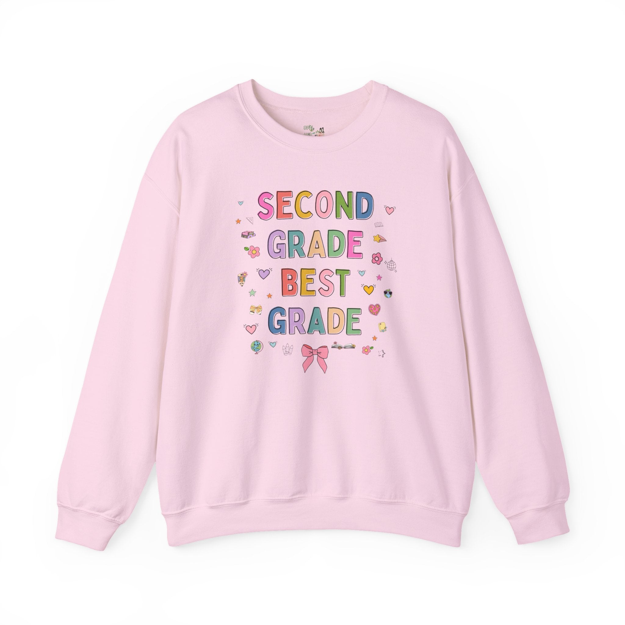 Second Grade Teacher Sweatshirt, Cute 90s Aesthetic Doodles, Colorful Matching Teacher Crewneck for Second Grade Crew, New Teacher Present - Opal and June