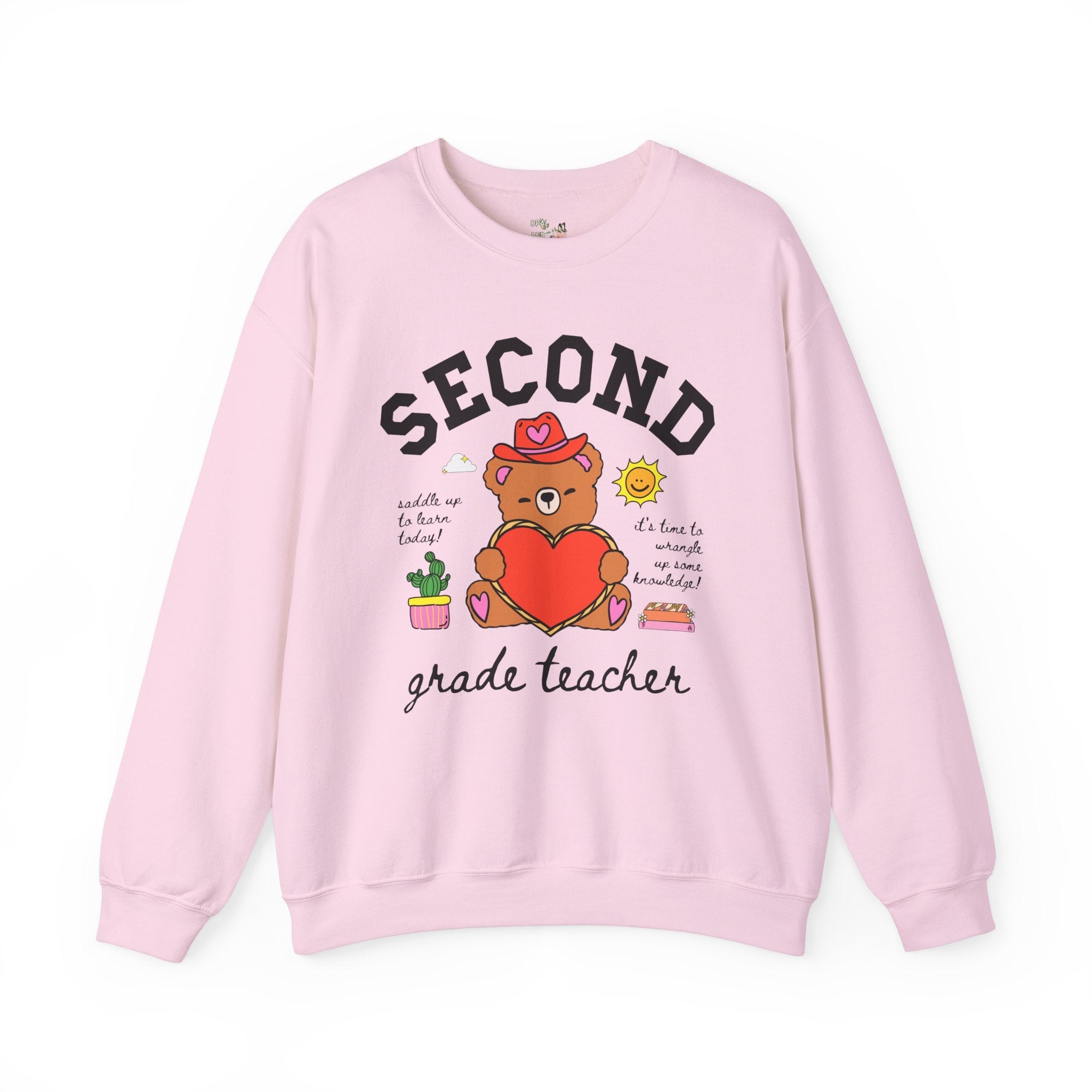 Second Grade Teacher Sweatshirt, Cute Cottagecore Western Bear, Funny Saying Elementary School Second Grade Matching Teacher Shirt, 90s Vibe - Opal and June