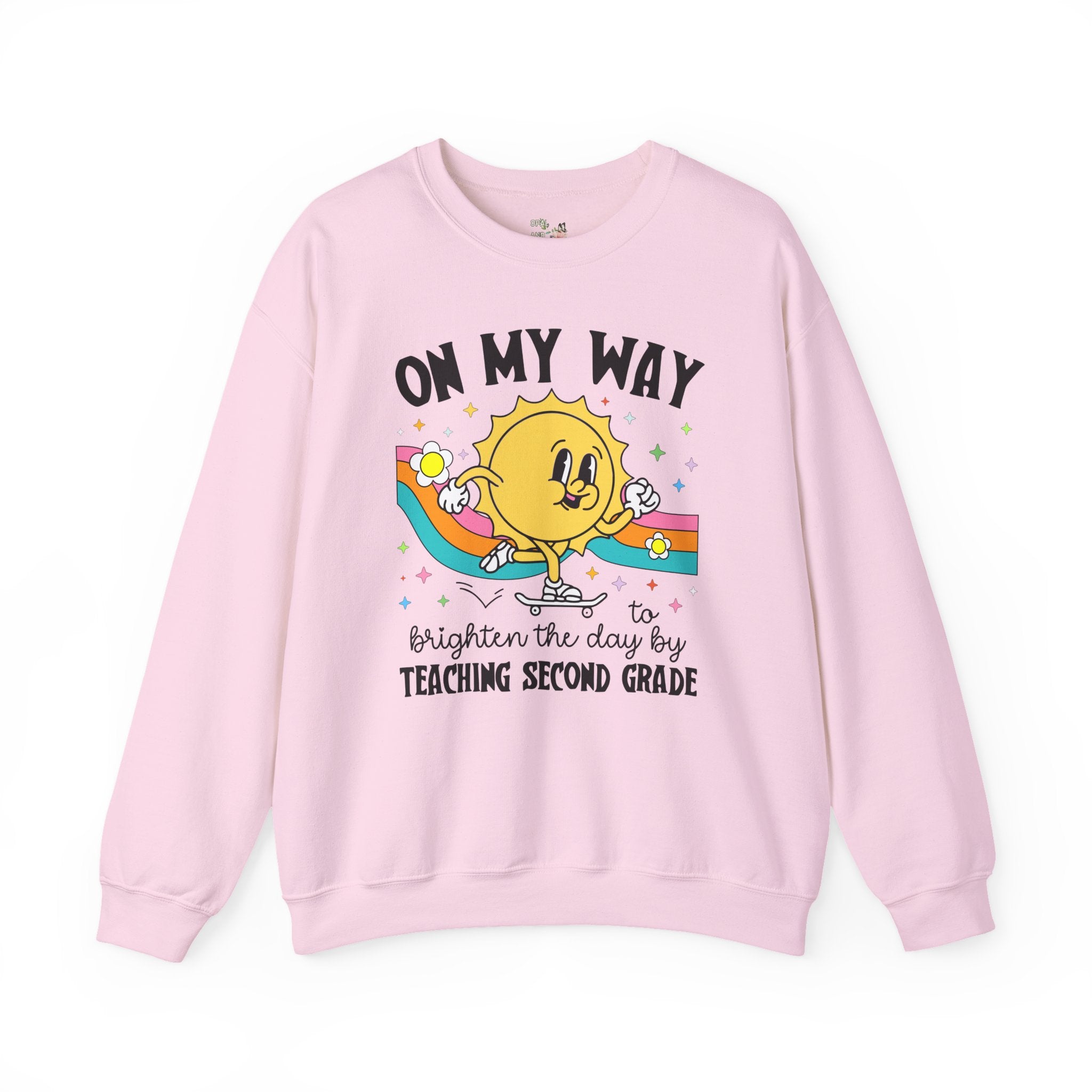 Second Grade Teacher Sweatshirt, Matching Second Grade Crew Shirt for First Day of School, Groovy Retro Aesthetic Teacher Appreciation Gift - Opal and June
