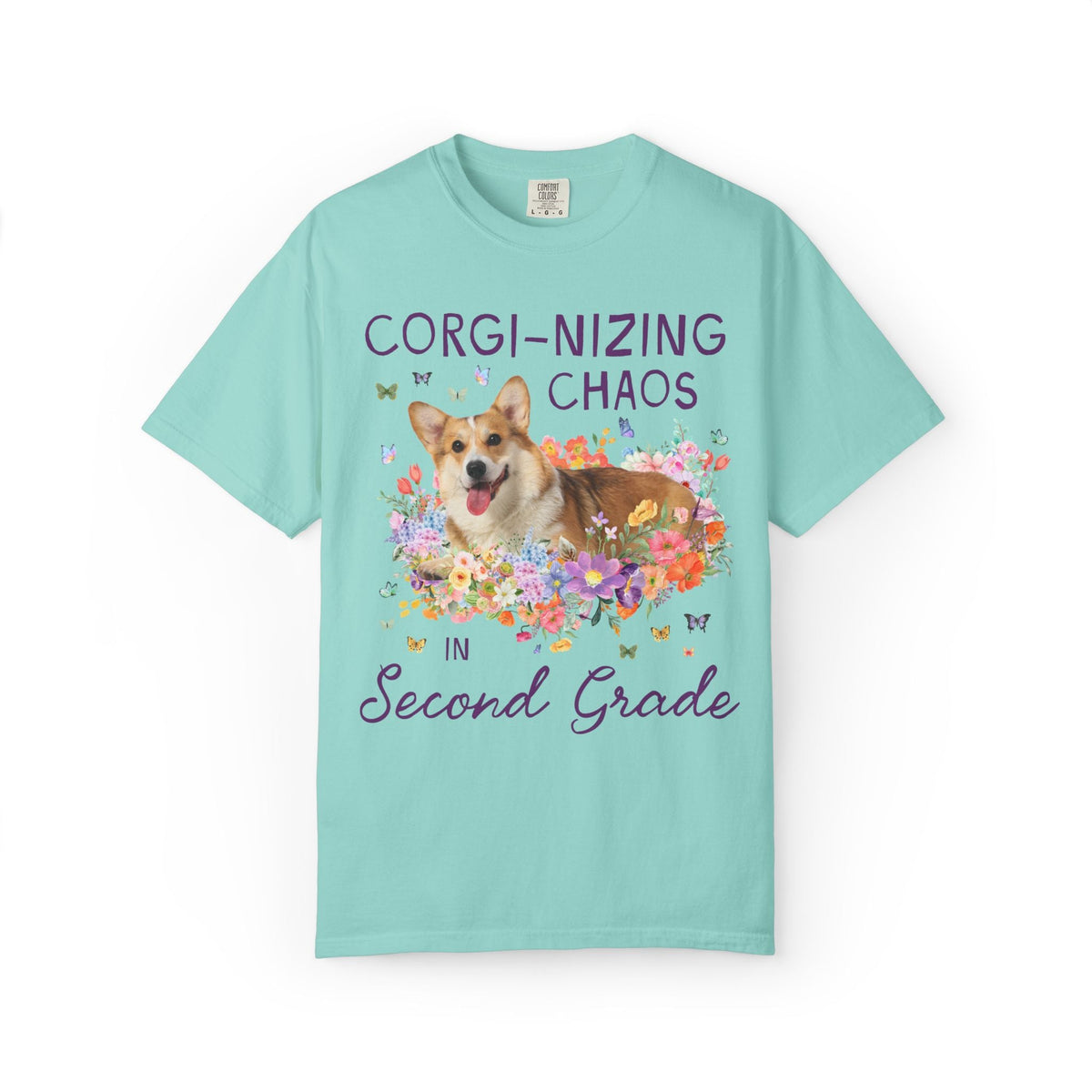 Second Grade Teacher Tee Shirt: Corgi-Nizing Chaos Floral Tee for Animal Lover, Cute Welsh Corgi Dog Matching Teacher Tee, Back to School - Opal and June